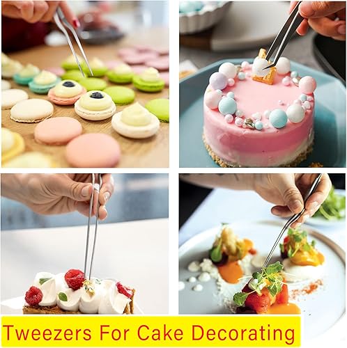 Miniatura 4 de 5 pinzas de chapado de 6.3 pulgadas, pinzas de alimentos para decoración de pasteles de galletas, hornearcocinar, pinzas de cocina de acero
