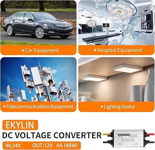 Miniatura 2 de Convertidor de CC de 24 V a 12 V, convertidor reductor 4A 48 W adaptador de fuente de alimentación para automóvil, camión, vehículo, barco, sistema