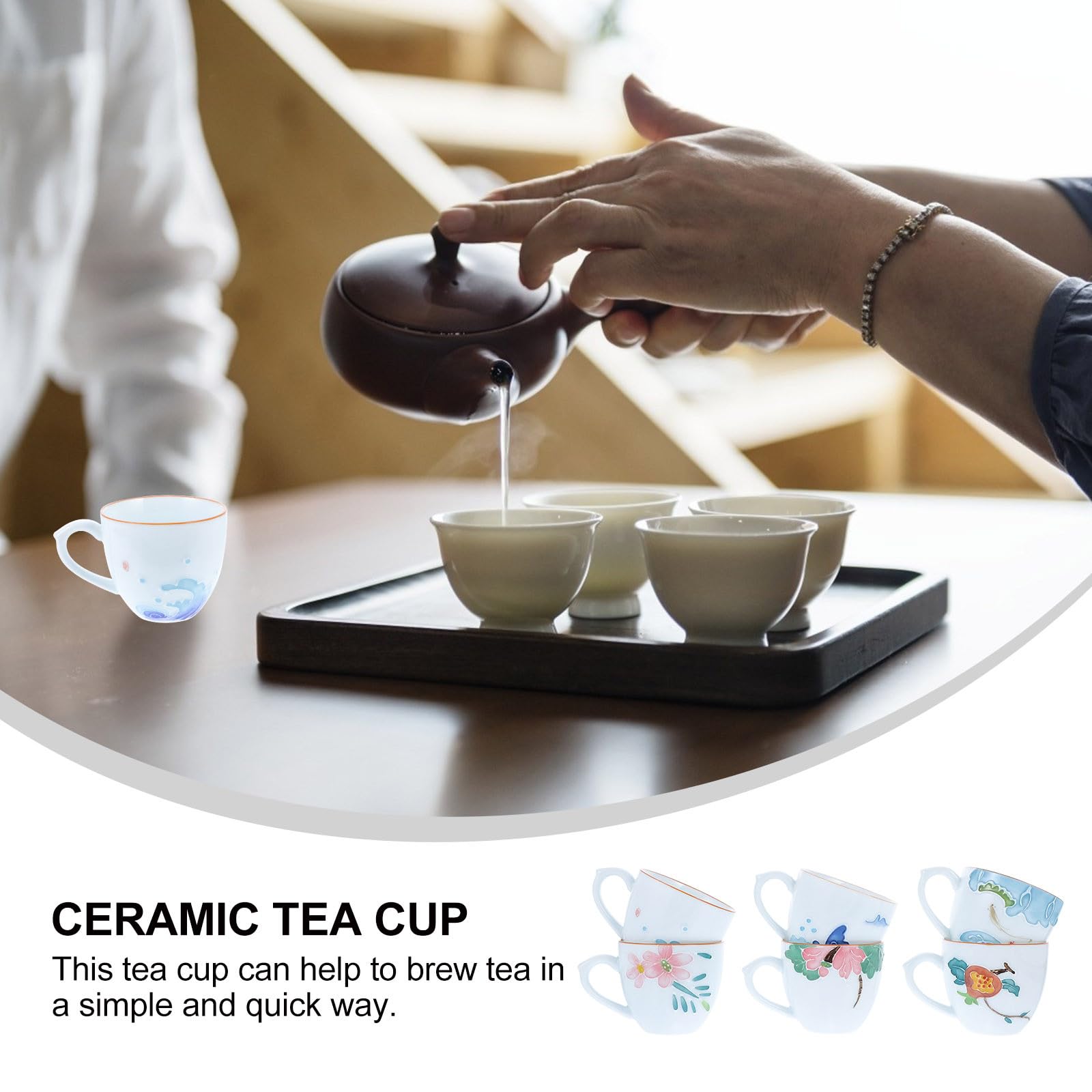 Tazze da Tè e Stile Retrò Set 6 Pezzi in Ceramica Dipinte a Mano Design Unico Pratiche per Infusione per Riunioni di Tè