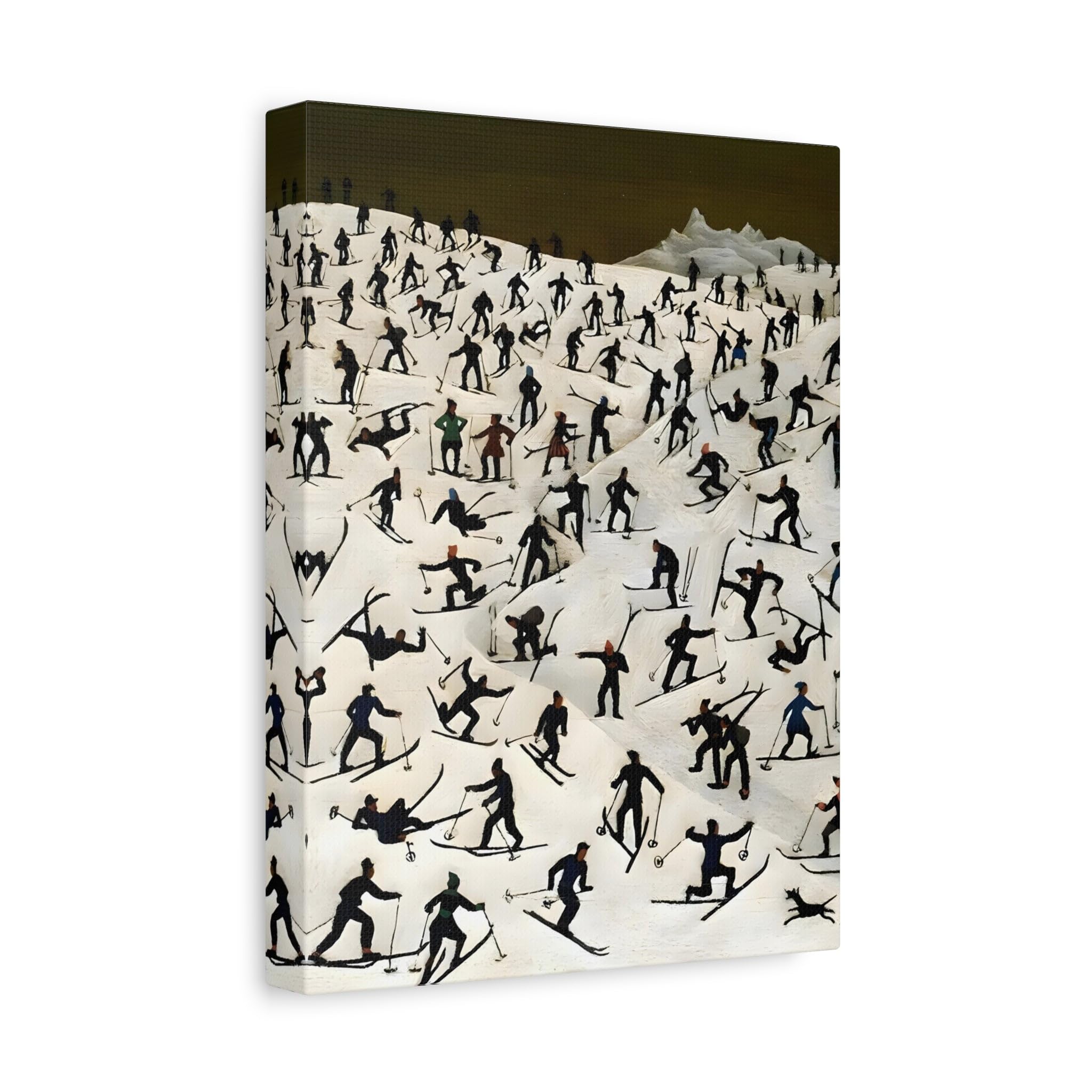 Franz Sedlacek Skiers Landscape - Framed Winter Snow Canvas Wall Art Print 12x16inch 30x40cm (Vertical) / 1.25inch 3.175cm