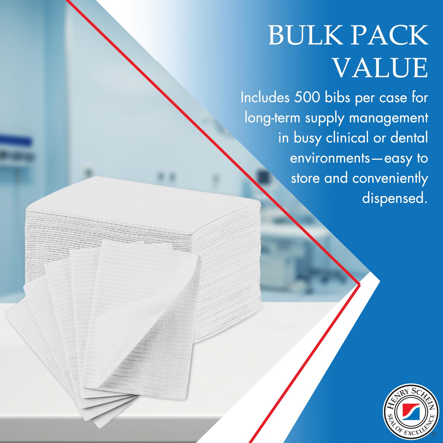 Essentials Patient Bibs – 2-Ply Tissue/Poly, 13” x 18”, 500/Case, White, Disposable with Reinforced Edge & Horizontal Embossed Texture – Fluid-Resistant Medical & Dental Bibs for Adults