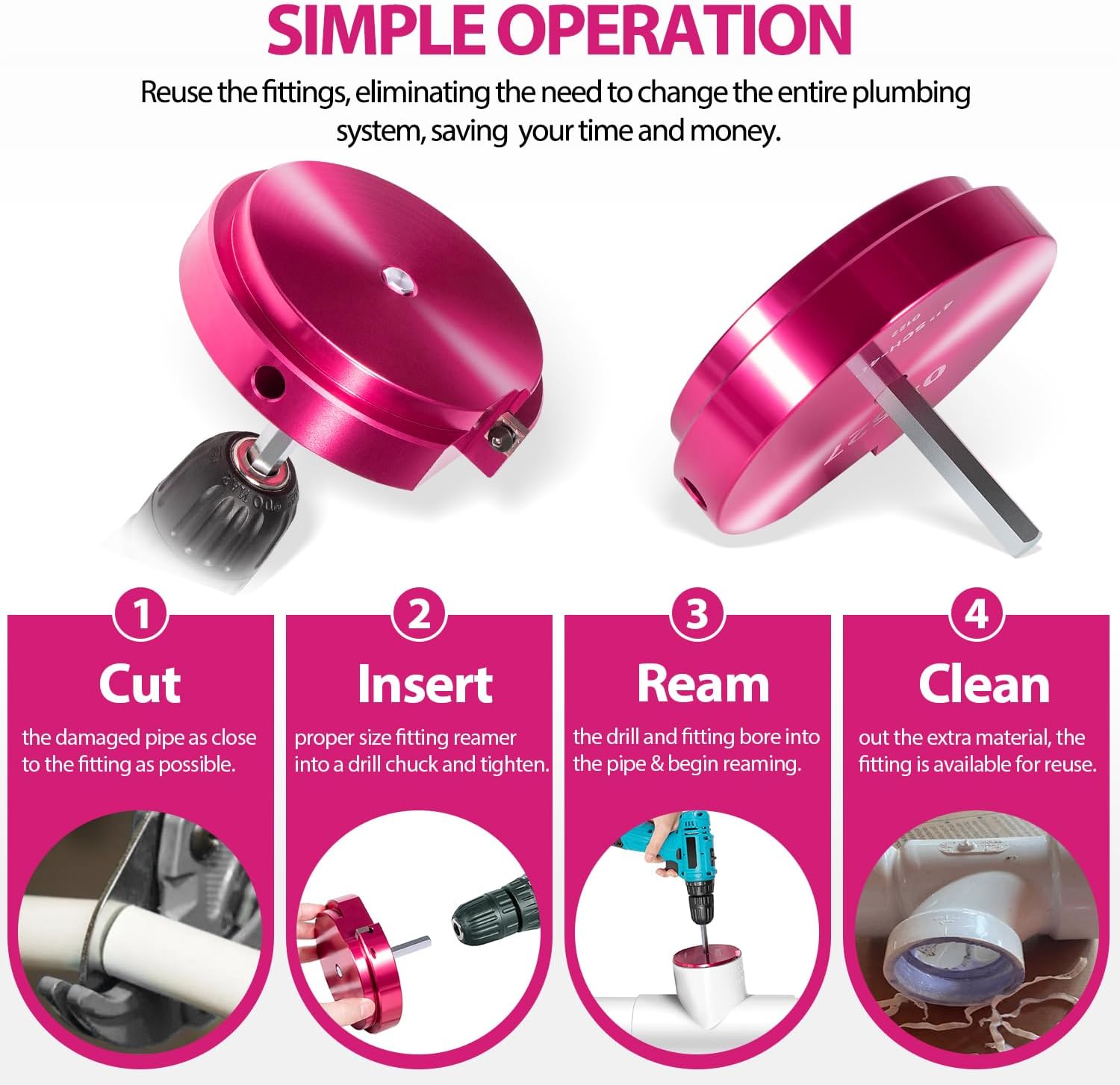 5Pcs PVC Pipe Reamer, For PPRK5 Plastic PVC Pipe Fitting Reamer Plumbing Tools Kit Fit into Standard 1/2" Drills, for SCH40, ABS, CPVC Pipes