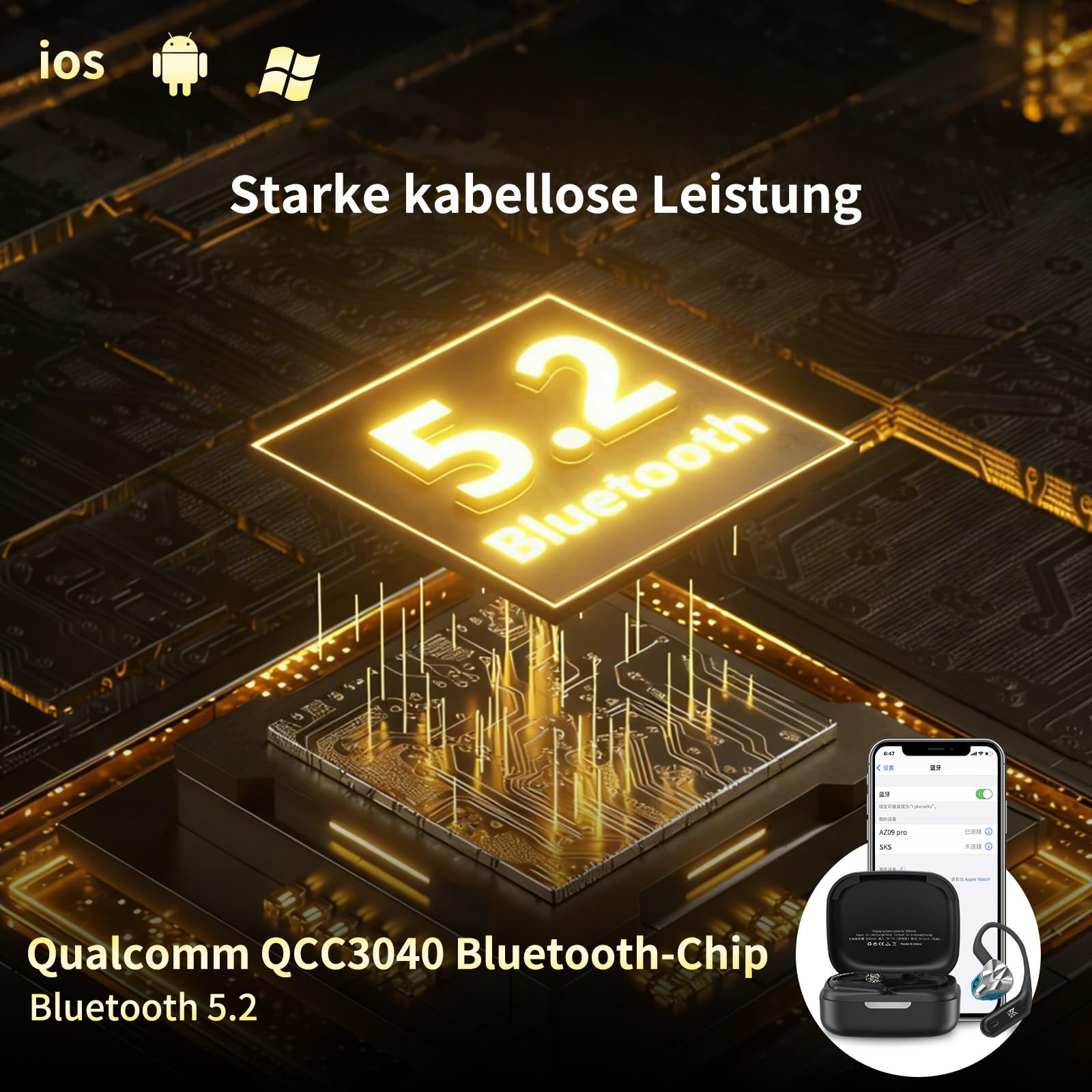 KZA COUSTICS AZ09 PRO Auricolari Bluetooth Accessori Wireless Adattatore Bluetooth Non incluso Cuffie adatte per KZ Zas Zax ZS10 Pro e altri 0.78 0.78mm 2Pin C-Pin Cuffie