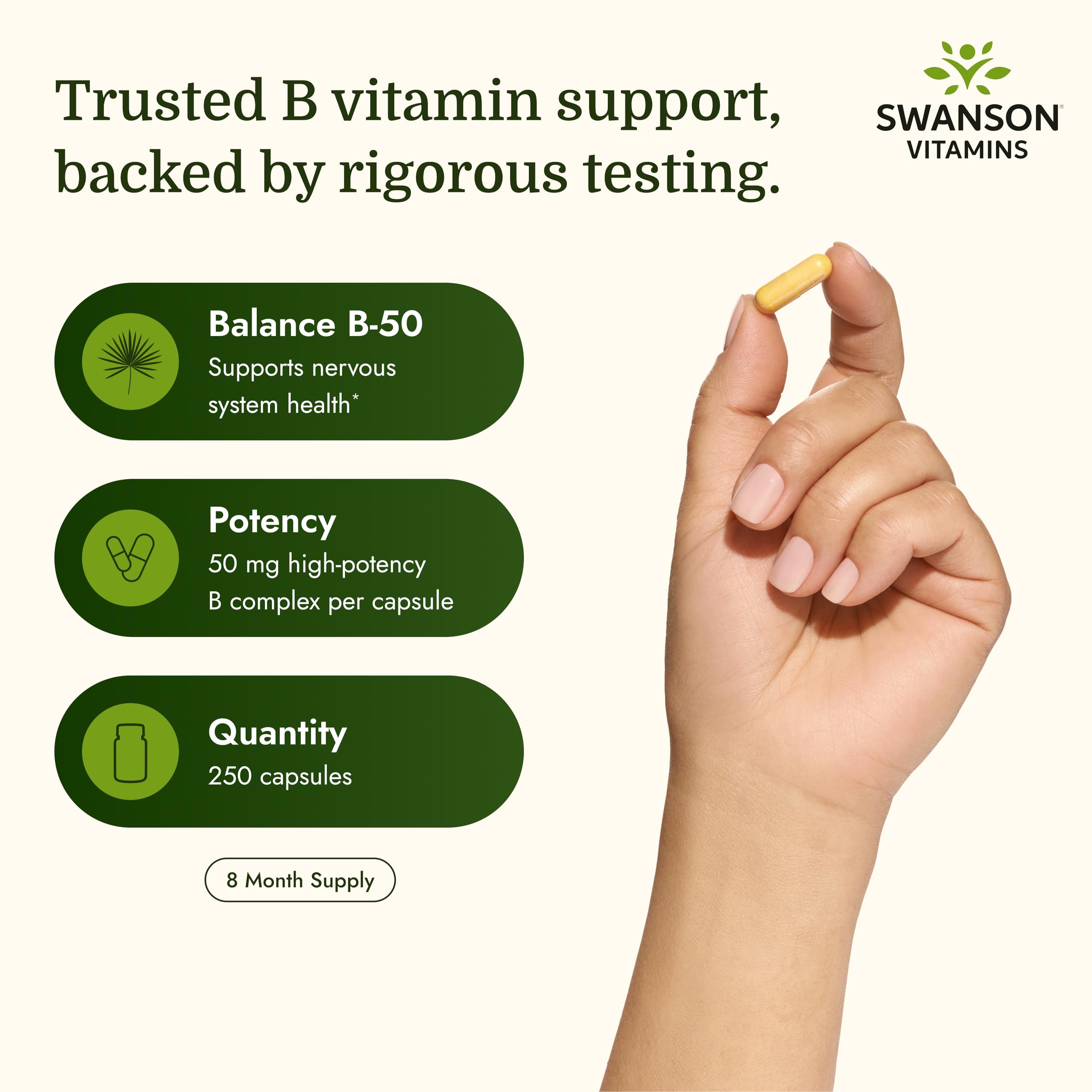 Swanson Balance B-50 High-Potency B Vitamin Complex, 250 Capsules — Amazon image 3