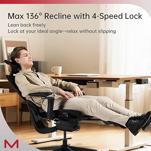 Miniatura 4 de Silla de oficina ergonómica con reposapiés, sillas de oficina con soporte lumbar dinámico DTS, sillas de escritorio con reposabrazos 4D, reclinable