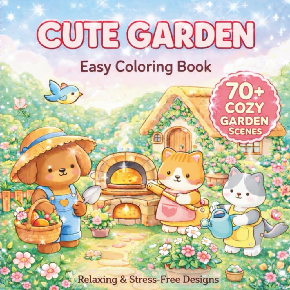 Cute Garden Easy Coloring Book: Bold & Easy Stress-Free Coloring for Adults: Calming Garden Paths, Flowers & Cozy Nature Scenes | Bold & Easy ... & Cozy Nature Designs | Beginners & Seniors