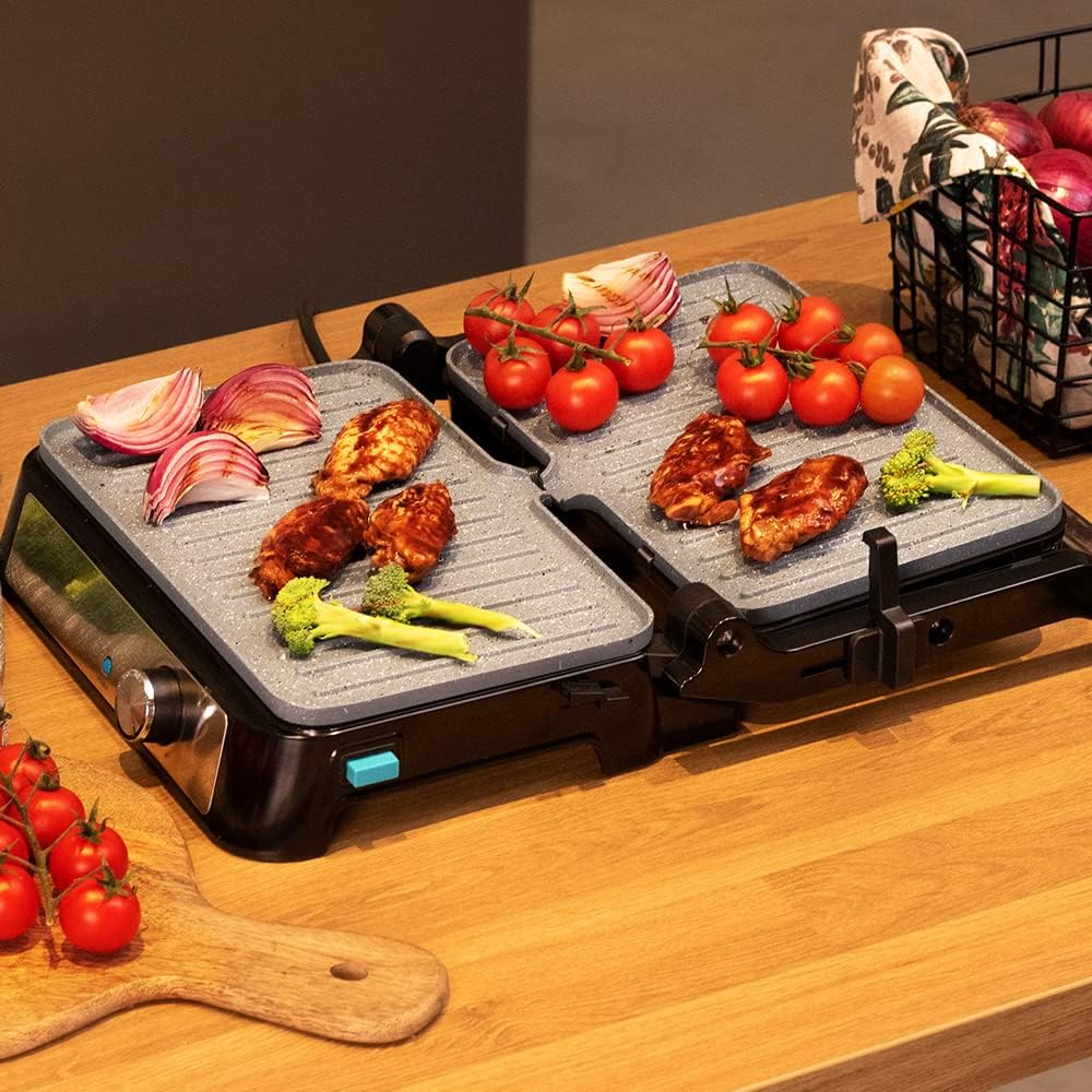 Cecotec Griglia elettrica Rockn Grill 1500 TakeClean Stone. 1500 W, rivestimento RockStone, piastre rimovibili e lavabili in lavastoviglie, apertura 180°, piastra superiore galleggiante, Inox Cecotec Griglia elettrica Rockn Grill 1500 TakeClean Stone. 1500 W, rivestimento RockStone, piastre rimovibili e lavabili in lavastoviglie, apertura 180°, piastra superiore galleggiante, Inox