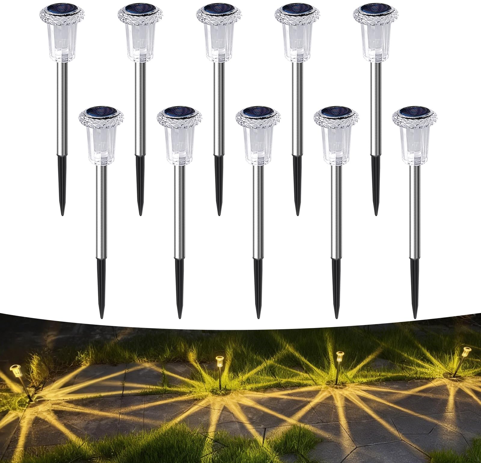 Aourow Garten Solarleuchten für Außen,10 Stück Warmweiß Gartenlampen Solar,Wasserdichte LED Solarlampen für DraußenGarten,Balkon,Terrasse,Rasen,Wege,Hof