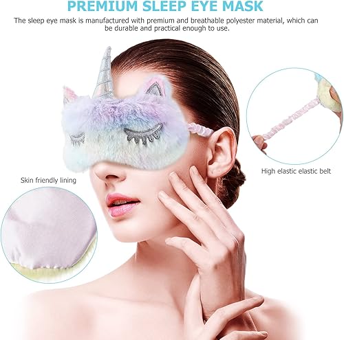 Miniatura 2 de Healifty 3 piezas de felpa para dormir, ojos de conejo, gato, mullido y peludo, cubierta de sueño de unicornio para dormir, sombra de ojos suave y