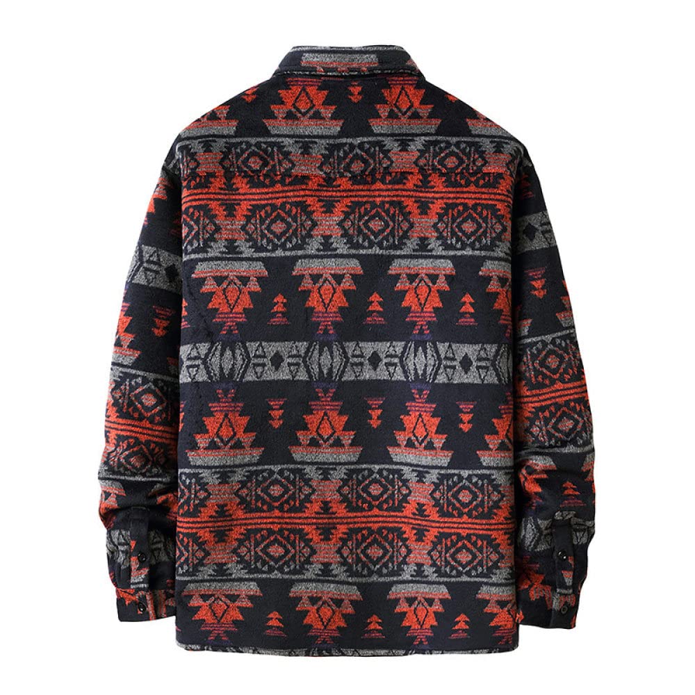 HGJH Hemdjacke Herren, Herren Langarm Flanellhemd Thermohemd Tibetisch Schwarz Orange Hemd Button-Down Baumwolle Großvaterhemd Bequemes Henry Hemd Lässiges Arbeitshemd Für Männer Jungen