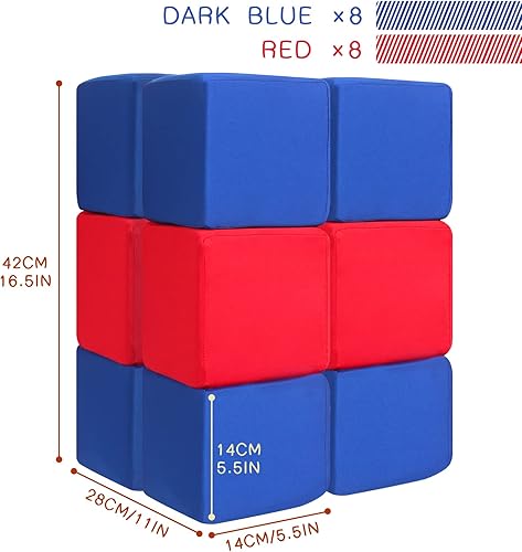 Miniatura 2 de Bloques de espuma para niños pequeños, 16 cubos suaves de espuma de colores de 5.5 pulgadas para niños, juegos de bloques de construcción de