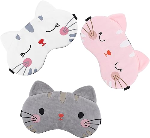3 piezas de antifaz para dormir para niños, máscara suave para dormir con correa ajustable de dibujos animados gato máscara para dormir adultos