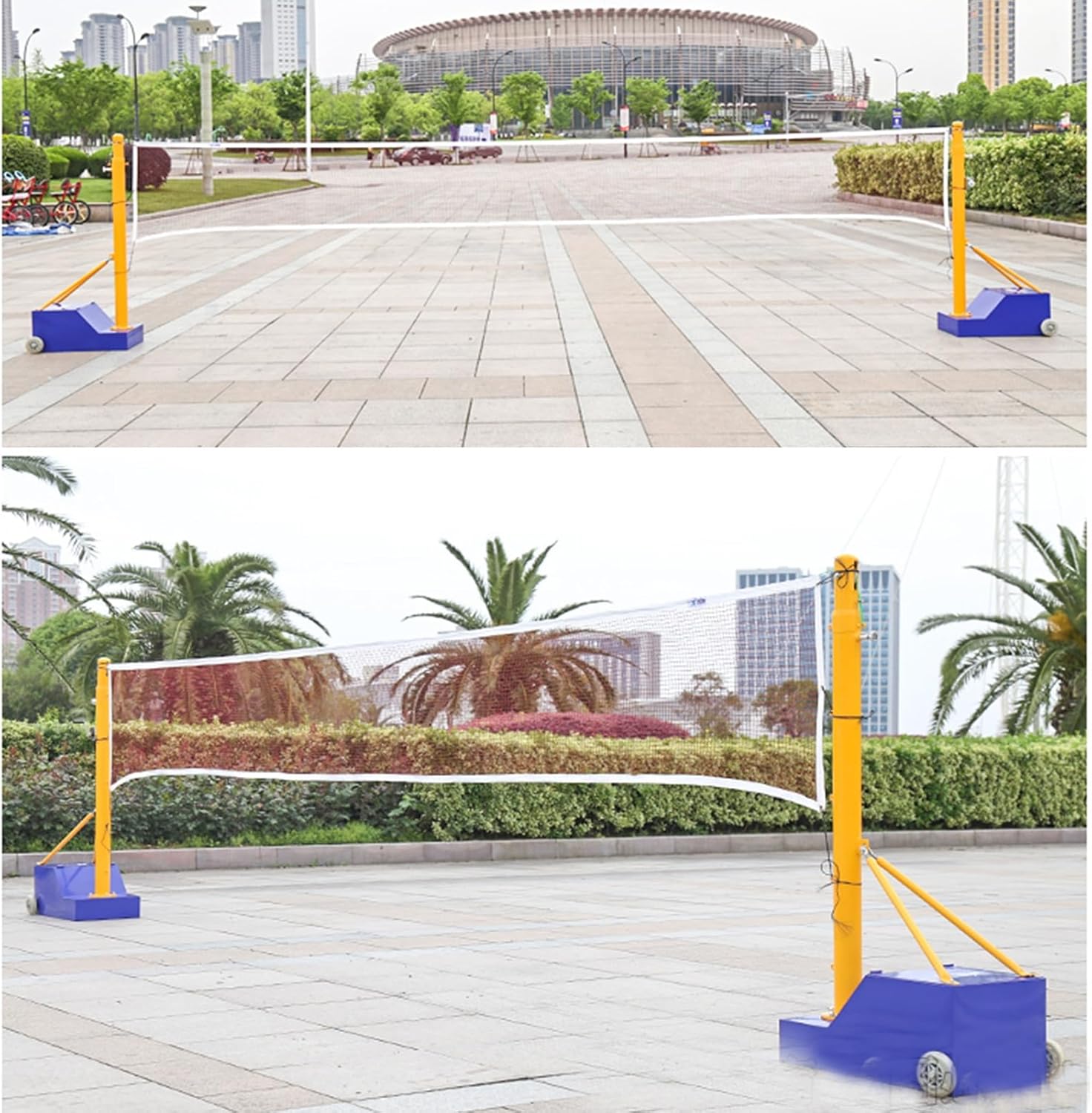155cm Badminton Net Frame Poles,Badminton Net Stand,Indoor Outdoor Volleyball Poles with Grid and Silent Wheels,Sports Training Equipment for Stadium Beach Driveway