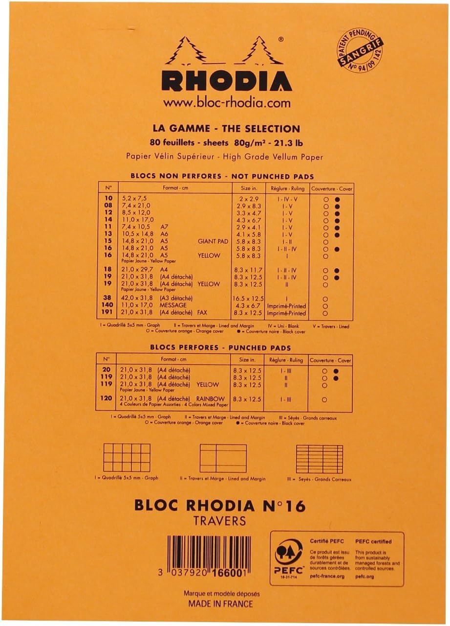 Rhodia Classic Orange Notepad lined - 6 in. x 8-1/4 in, Pack of 3