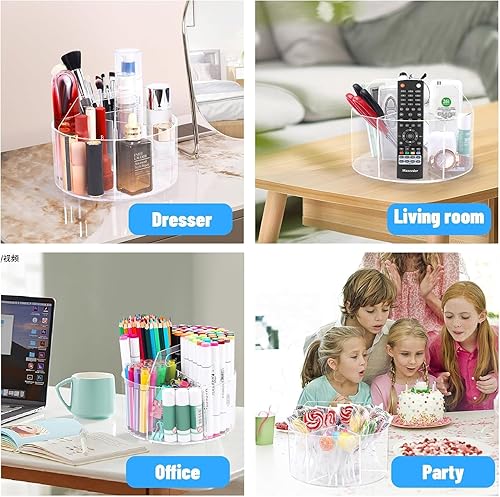 Miniatura 6 de volepet Organizador de pluma de escritorio acrílico, soporte giratorio de 360  de escritorio de gran capacidad, soporte de bolígrafo de escritorio