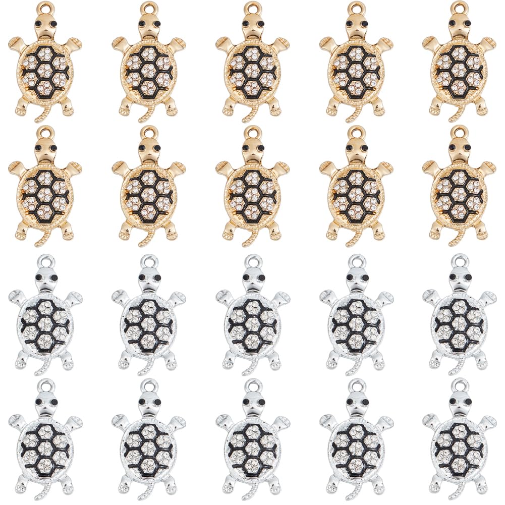 Breloques tortue dorées en strass pour création de bijoux d'océan et bracelets DIY