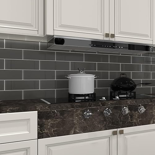 Vista 148 de Lovdeco Azulejo de cristal de metro, 3 x 6 pulgadas, 4 pies cuadrados, vidrio verde azulado oscuro para pared de baño y cocina, paquete de 32