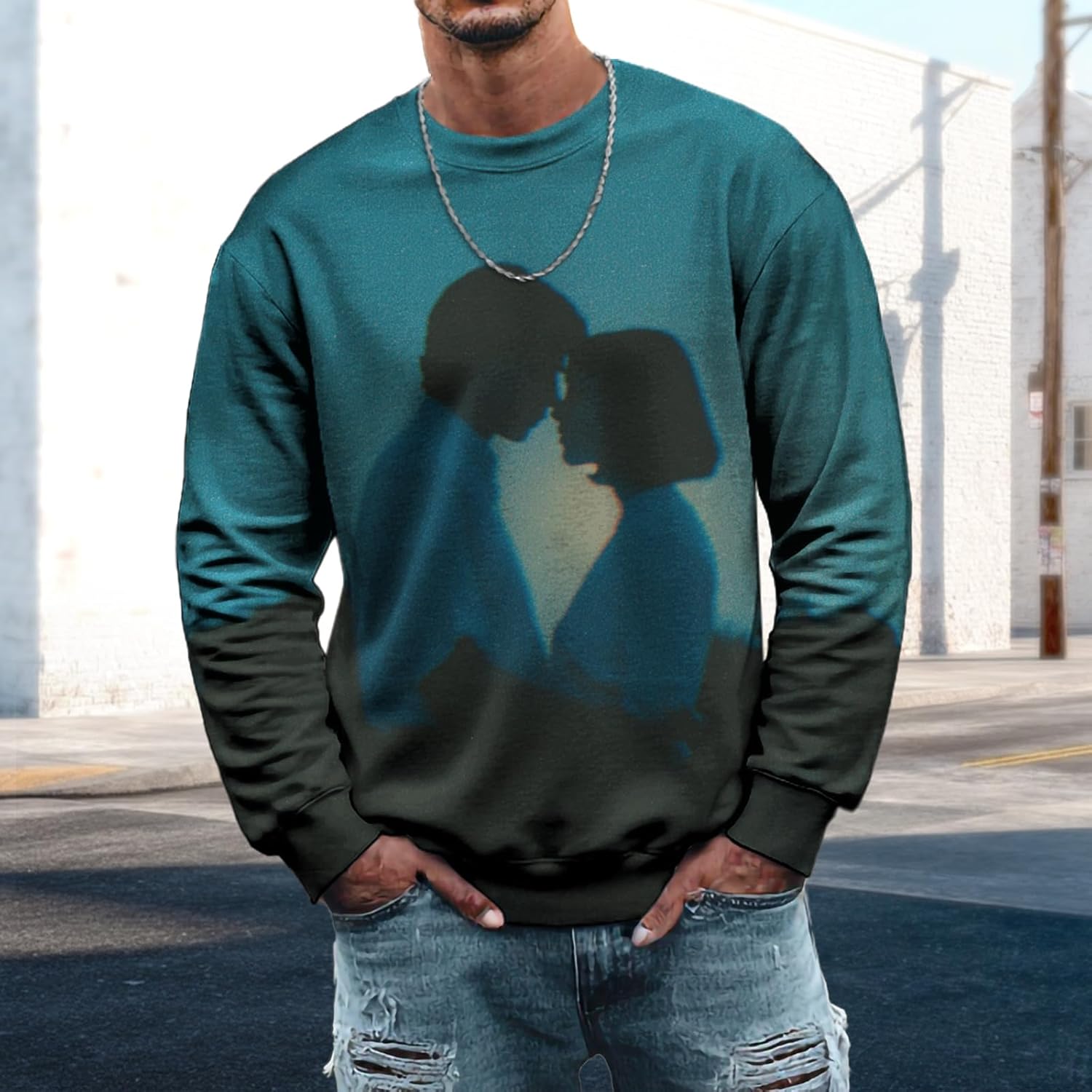 Men Sweatshirts Loose Causal Crewneck Long Sleeve Classic Pullover Tops Trendy Graphic Workout T Shirts - Image 2