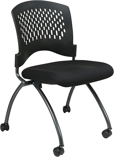Office Star Silla plegable de plástico ventilado de lujo, 2 unidades, tela sin carbón