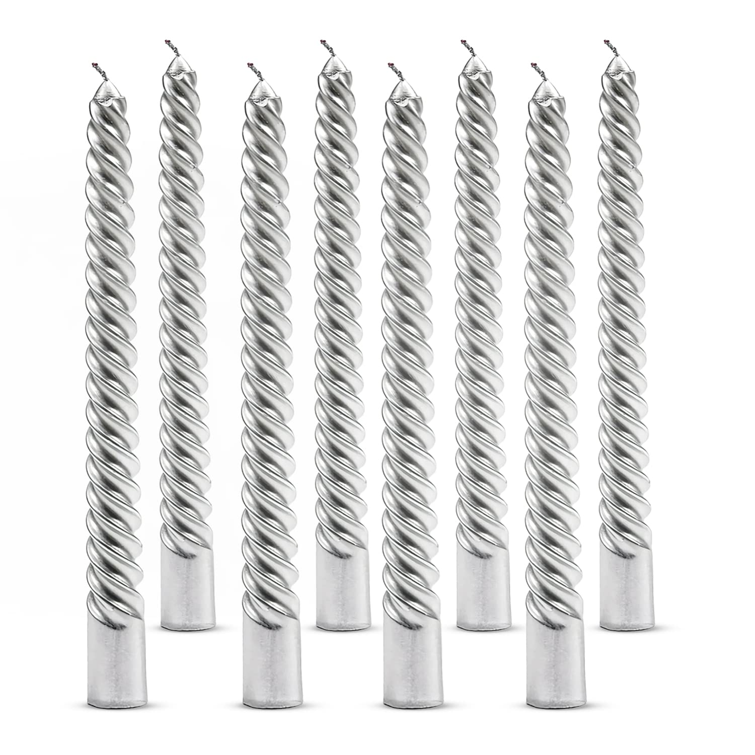Winsome Silver Taper Candles Universal Spiral Candle Metallic Dripless Unscented Dinner Candles Paraffin Wax With Cotton Wicks Birthday Wedding Parties (Pack Of 2)