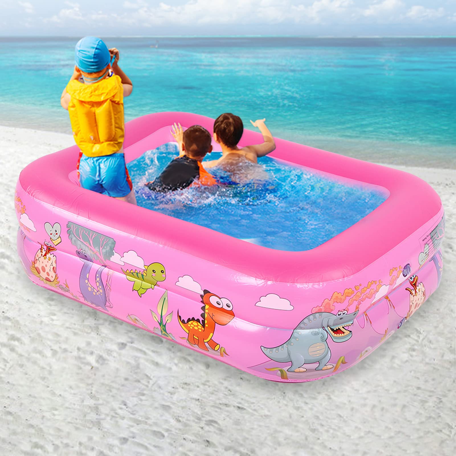 Piscine Gonflable pour Enfants, Grande Piscine carrée de pédiluve pour Usage Domestique, Baignoire Gonflable en PVC épais avec Chambres d’air indépendantes, sûre pour Les Enfants (Rose)