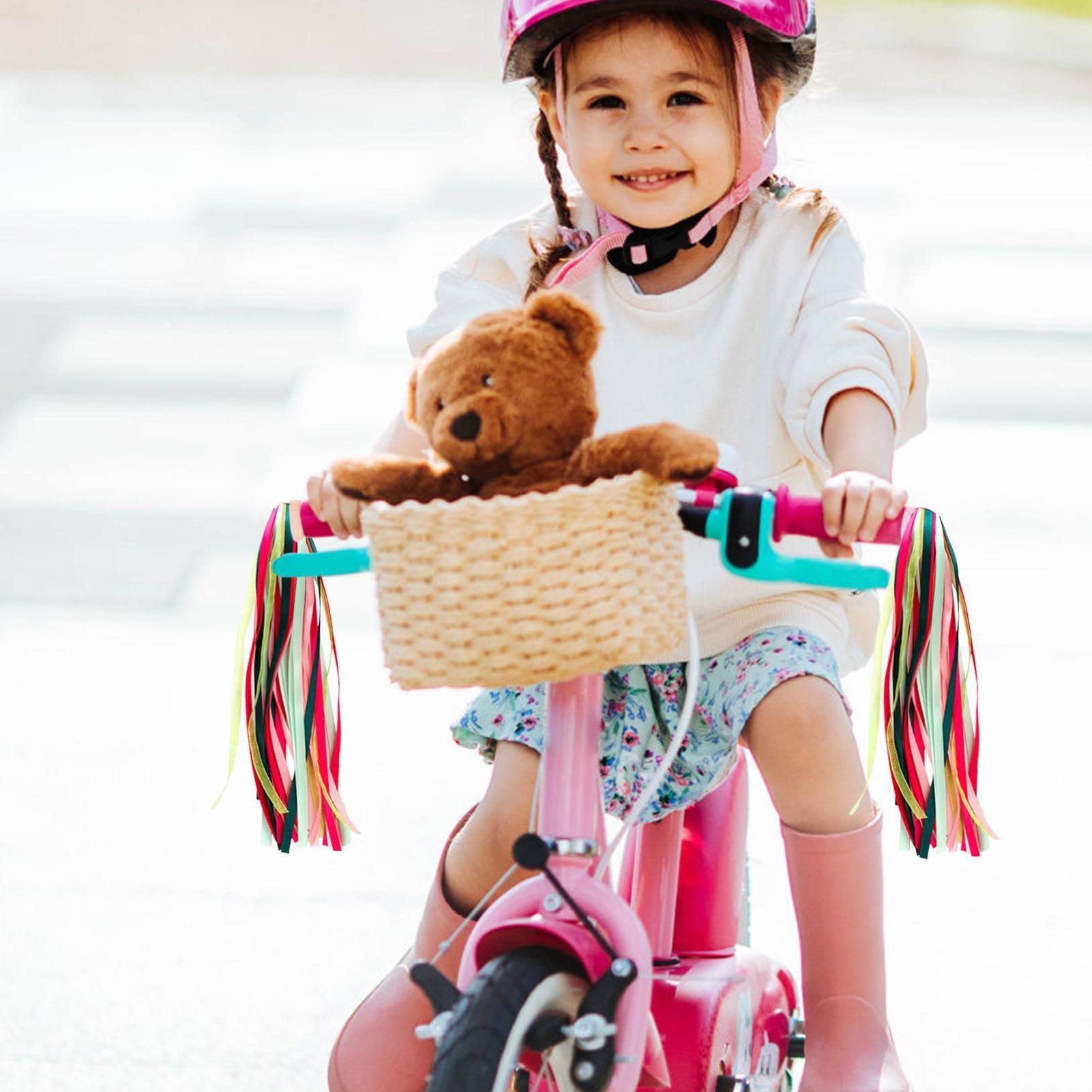 Spesh Fietsmand voor kinderen, gevlochten, kinderstuurmand met 72 kleurrijke fietsspaken, decoratie, geschikt voor 12-20 inch kinderfietsen (groen