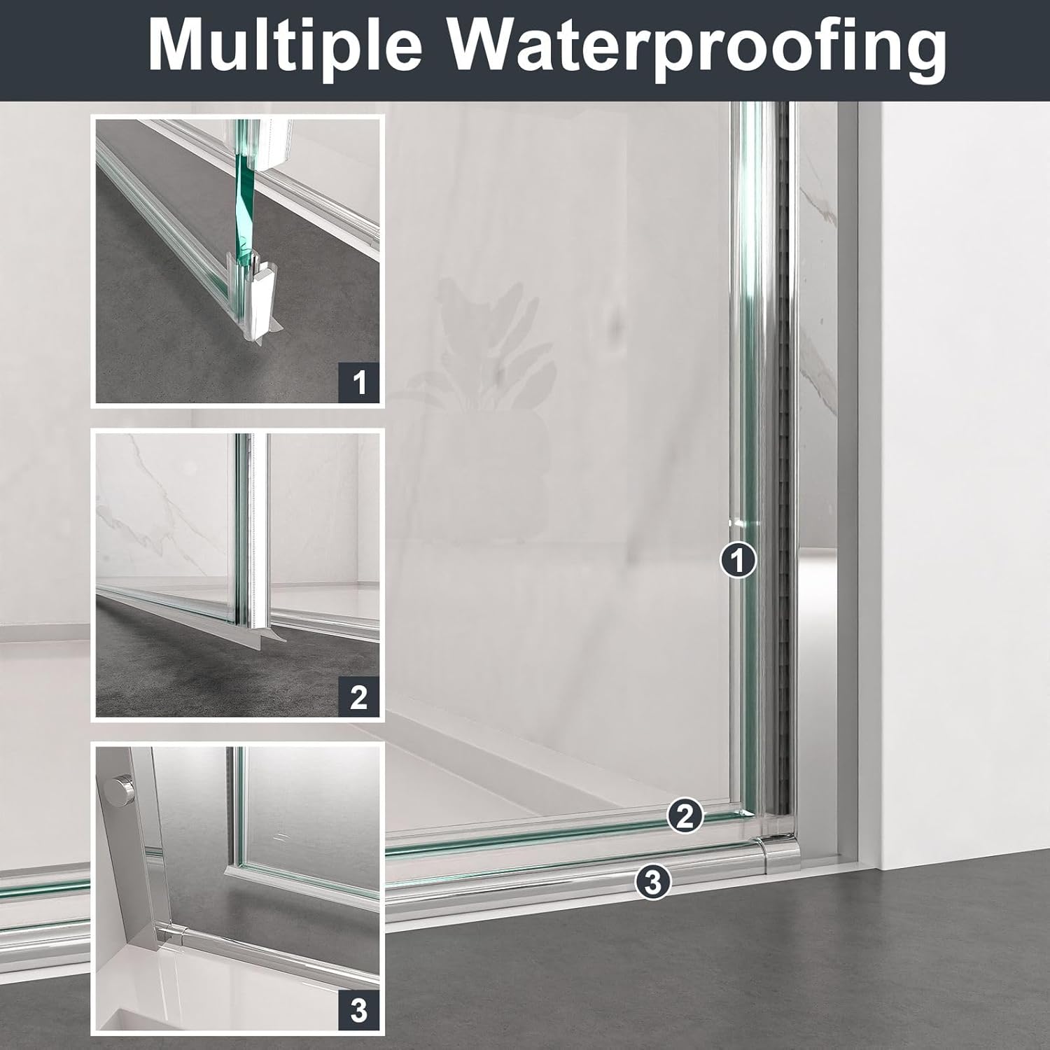 23-24" W x 72" H Semi-Frameless Pivot Shower Door – 1/4" (6mm) SGCC Tempered Glass, Aluminum Frame & Zero-Leakage Design, Chrome