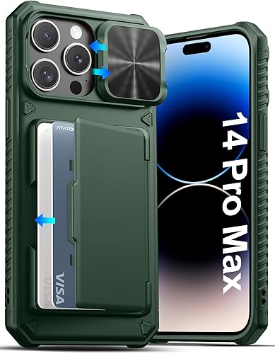 Miniatura 65 de ATATOO Funda para iPhone 16 con tarjetero (almacena 3-5 tarjetas) [bloqueo RFID] y funda para cámara deslizante, protección de grado militar, funda