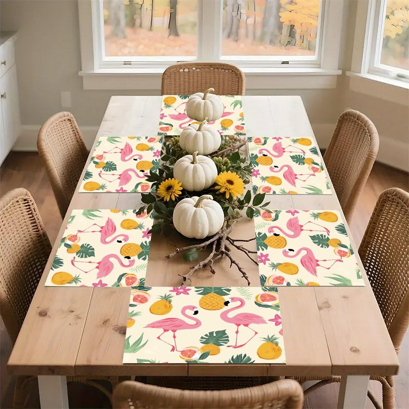 Flamingos and Pineapples Placemats Heat-Resistant Washable Place Mats Anti Slip Dining Table Place Mats Wipeable Dining Table Mats Kitchen Decoration Placemats 17.7’’×11.8’’