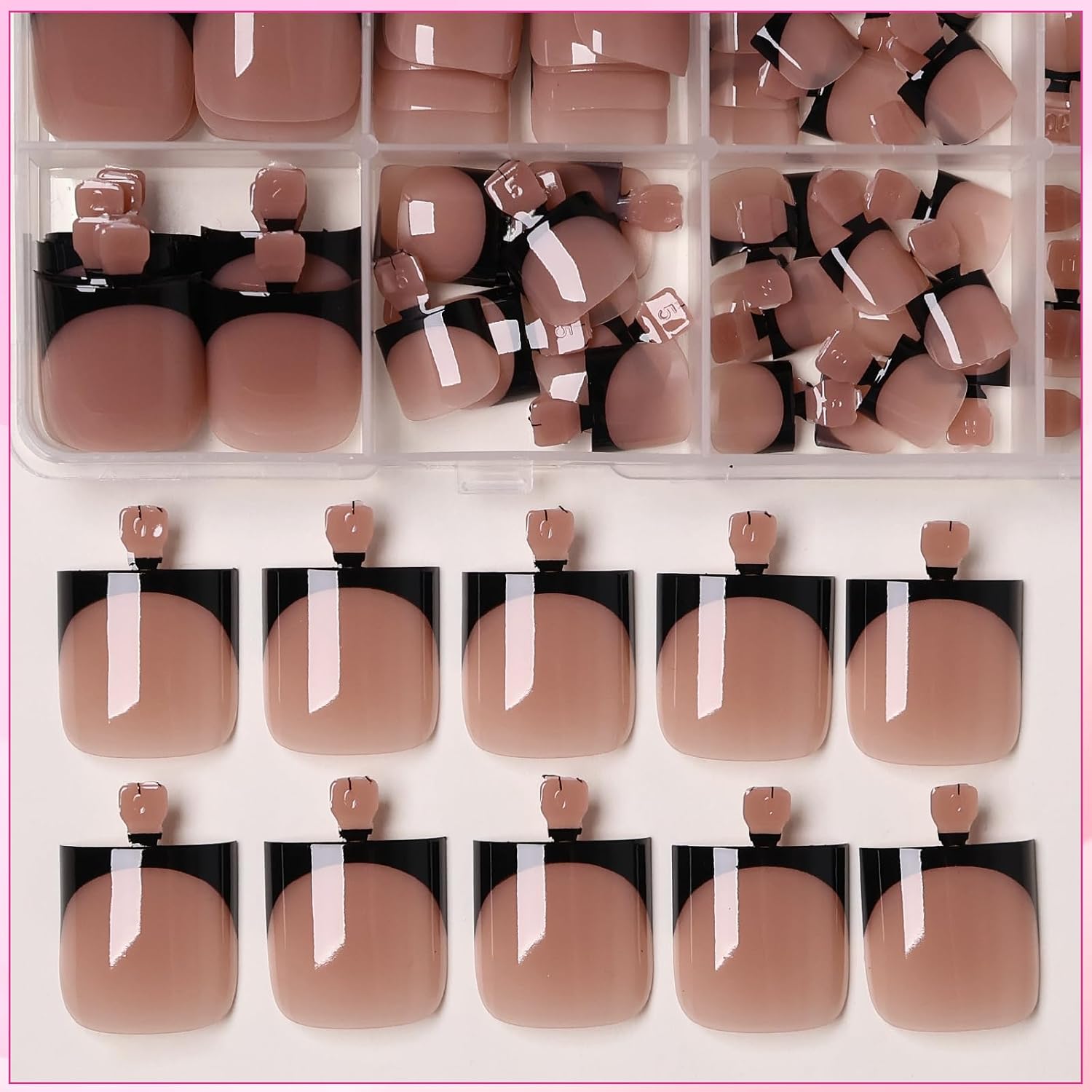 AddFavor Toe Nail Press ons - 180pcs Press on Toenails for Women, French Tip Toe Press on Nails Fake Toe Nail Tips Square Fake Toenails in 15 Sizes Full Cover Acrylic Toenail with Adhesive Tabs