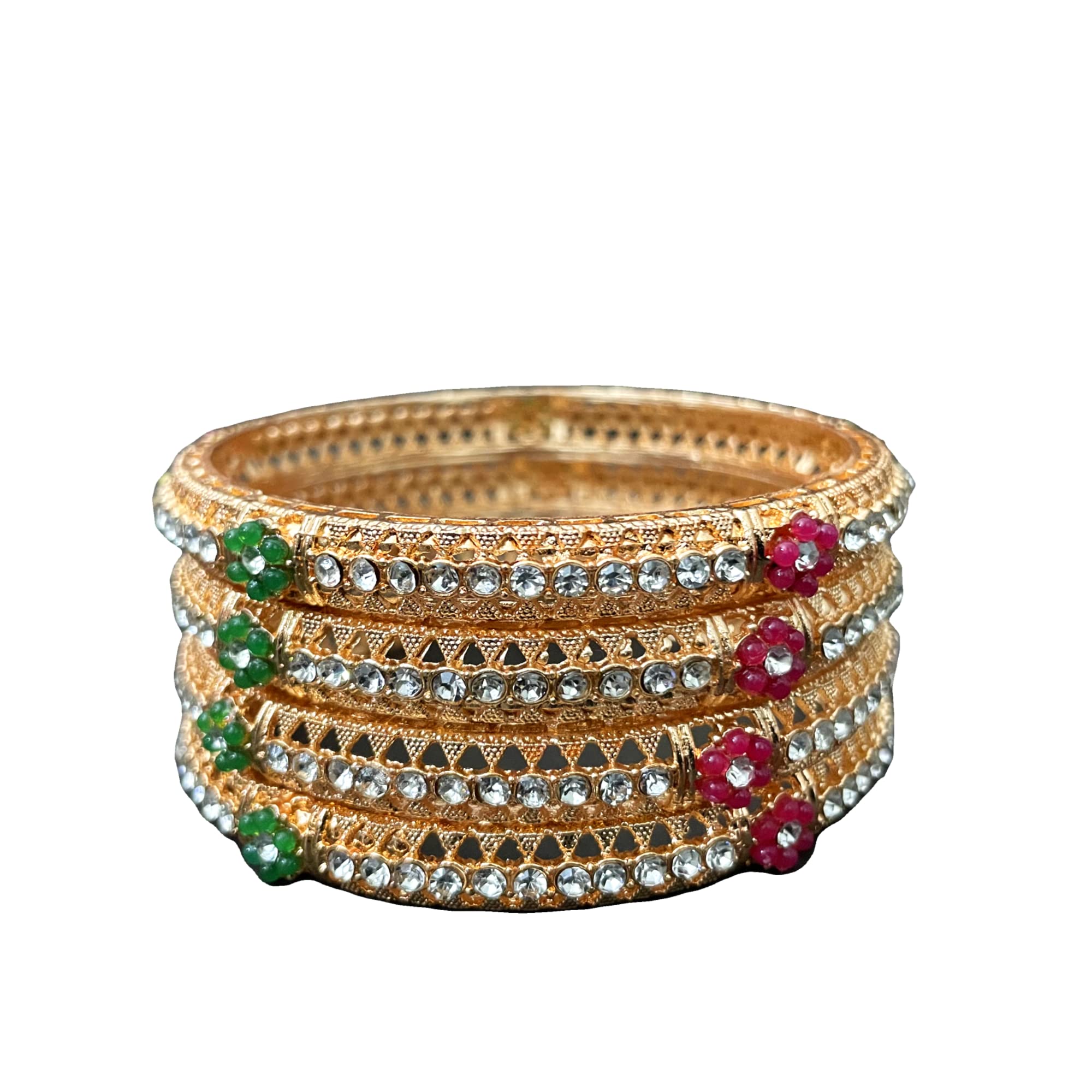EUPHORIA Handcrafted Pink and Green Stone Rosegold Bangles Set of 4 | Collection for Women and Girls - Fashion Jewelry Accessories for Special Occasions