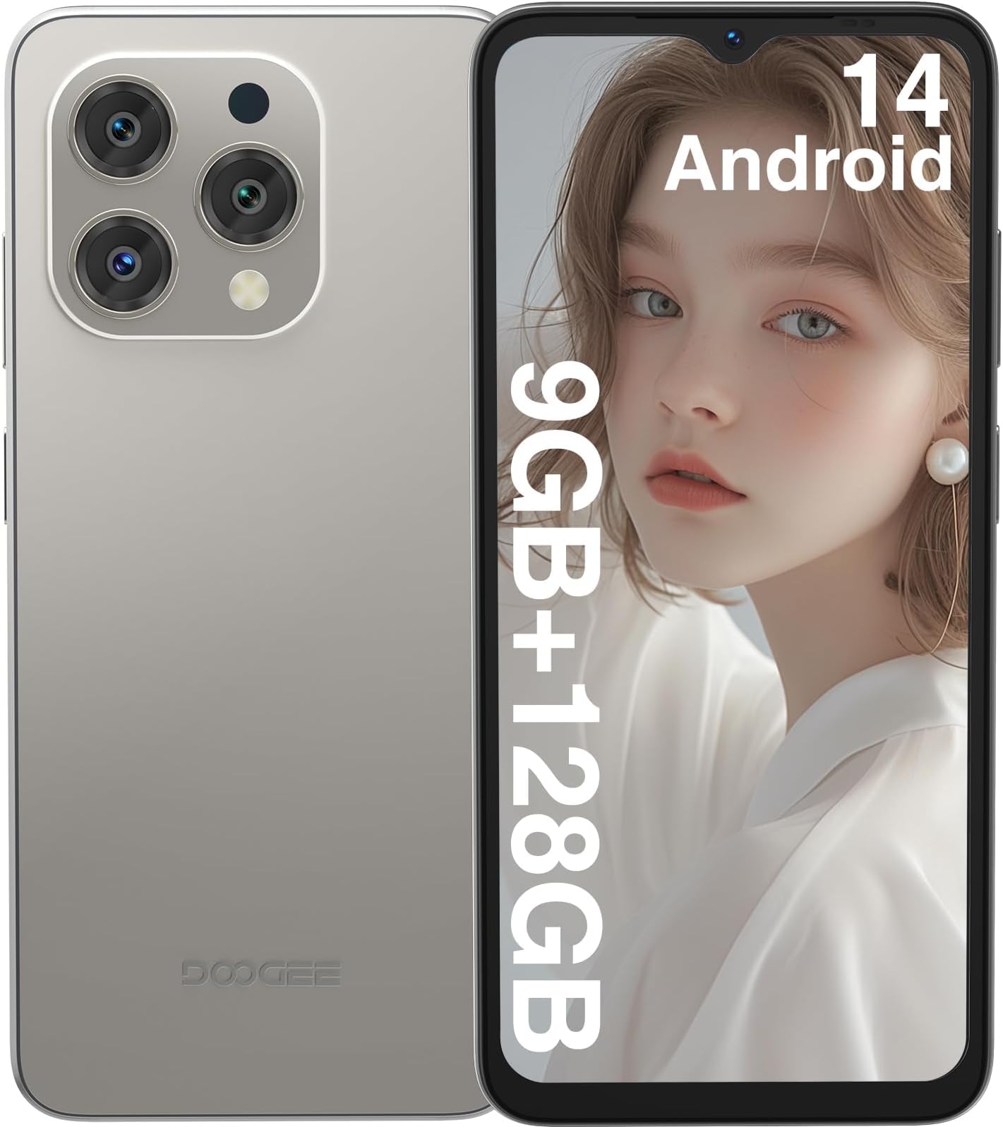 DOOGEE N55 (2026) Cell Phone,9GB+128GB Expandable 1TB Android Phone,6.56" HD+ 90Hz Android 14 Unlocked Cell Phone,5150mAh Battery,13MP+8MP,Dual SIM 4G Phone,Face Unlock,OTG/T-Mobile