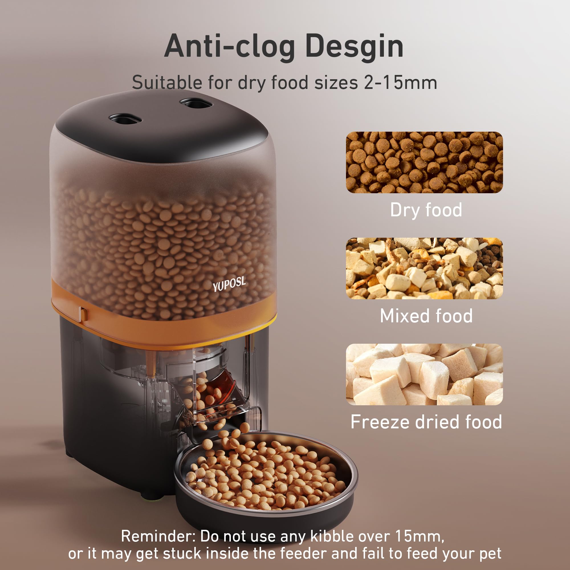 Automatic Cat Feeder, 4L Cat Food Dispenser with Anti-Jam Design, Over 180-day Battery Life, 1-6 Meals Per Day with Stainless Steel Cat Bowl, Keep Dry Food Fresh, Timed Pet Feeder Also for Small Dog view 5