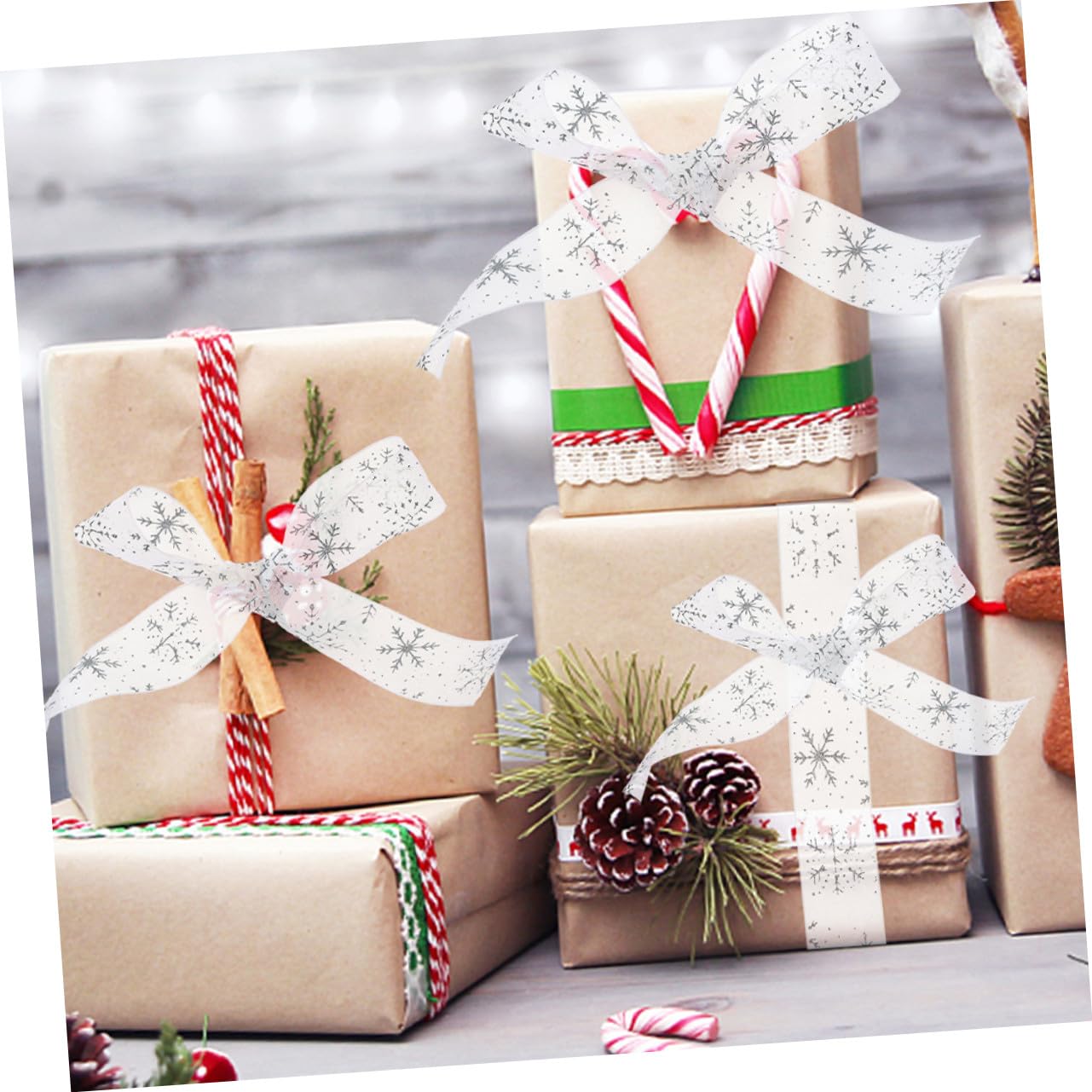 DOITOOL 5 Nastro Natalizio in Raso con Motivo Fiocchi Decorazione Festiva per Regali Fiocchi e Artigianato DIY
