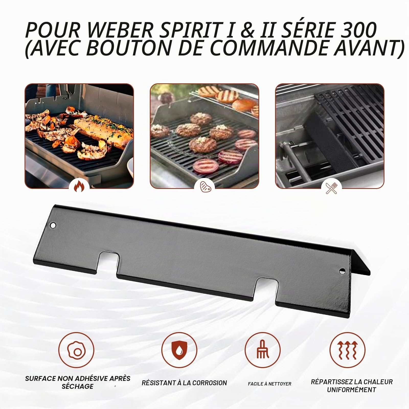 67046 Bars de flavorizer pour Weber Spirit 300 & GS4 Spirit II 300 Series, Spirit E/S 310 320 330 (avec bouton de commande avant), 7636 Pièces de rechange mises à jour pour barbecue Weber 69797