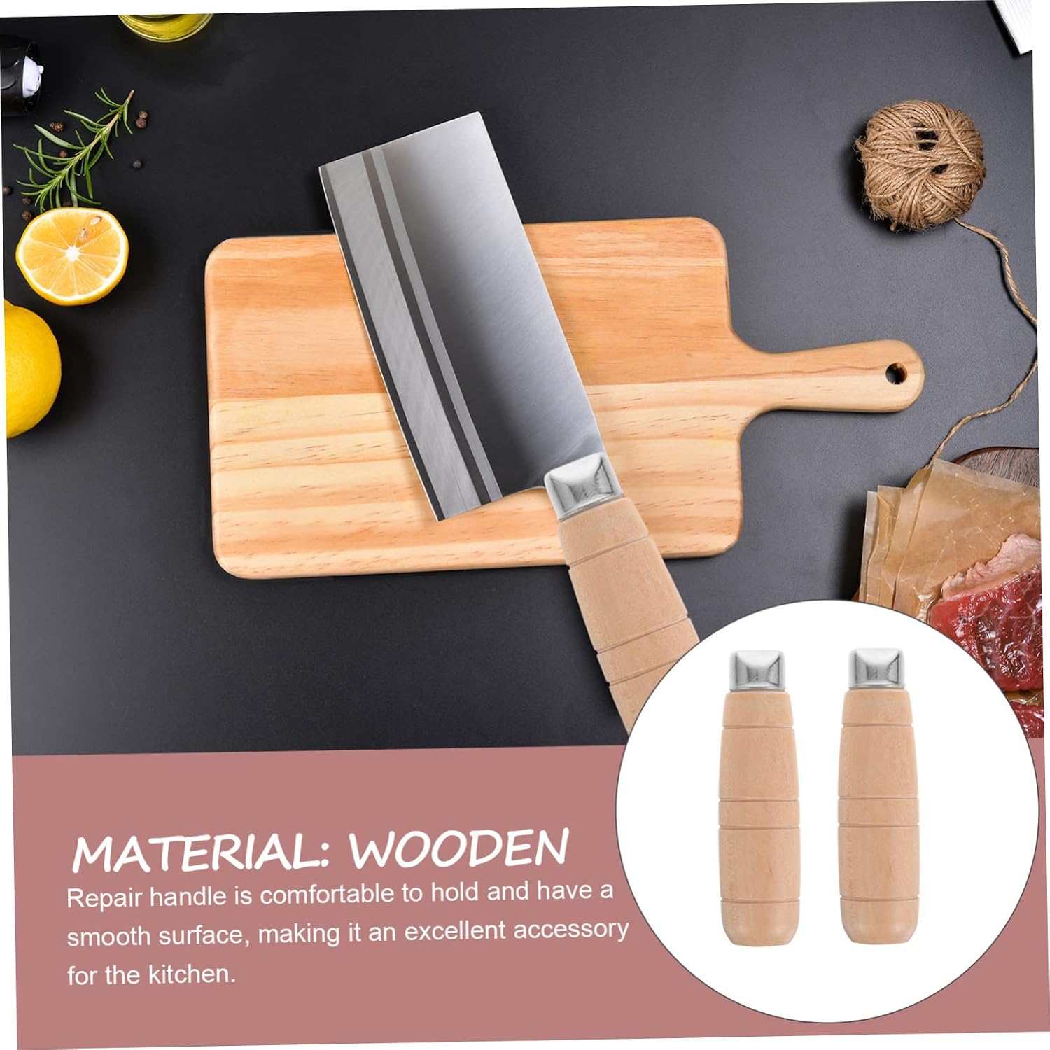 BESPORTBLE 2 Sets Wooden Cutter Handle Replacement for Vegetable Cleavers