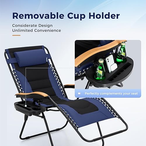 Miniatura 3 de MAISON ARTS Silla de césped acolchada de gran tamaño XL de gravedad cero anti gravedad, silla reclinable ajustable con almohada y soporte para