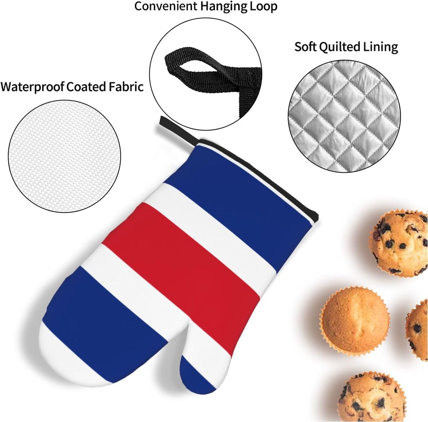 Flag of Costa Rica Oven gloves and heat-resistant mat 4-piece set. Suitable for grilling, microwave oven frying, and baking