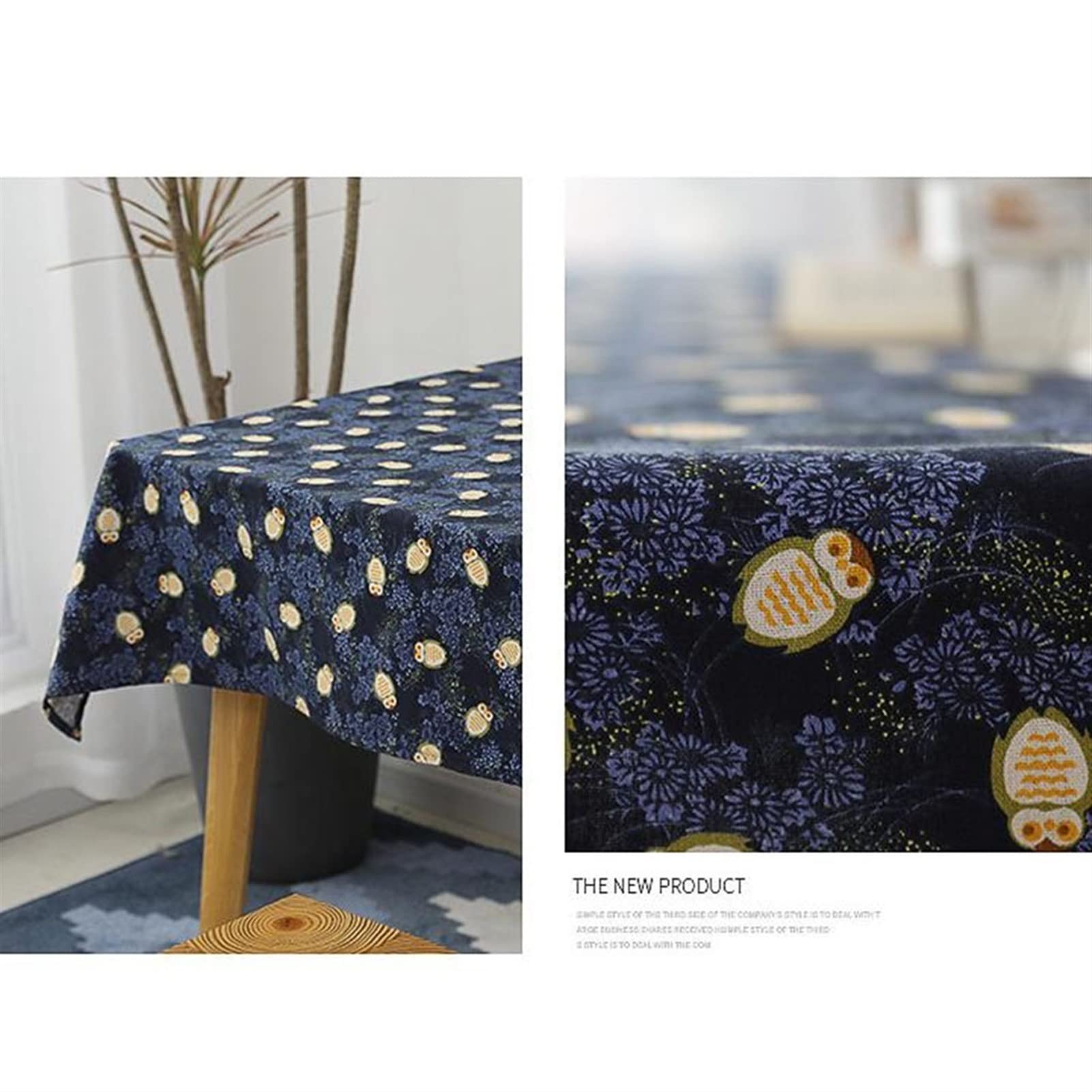 manteles Mantel de Lino de algodón con Estampado de búho y Flores, Cubierta de Mesa Rectangular de Estilo rústico de Granja, for Cocina, Restaurante, Fiesta, Picnic al Aire Libre(140X180cm)