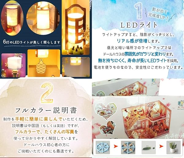 moin moin 1/24 ドールハウス ミニチュア 手作りキット セット DIY 二階建て モデルルーム 風 モダン 和風 ジャパン 和 中型 | LEDライト + アクリルケース 2305dh389 - 5