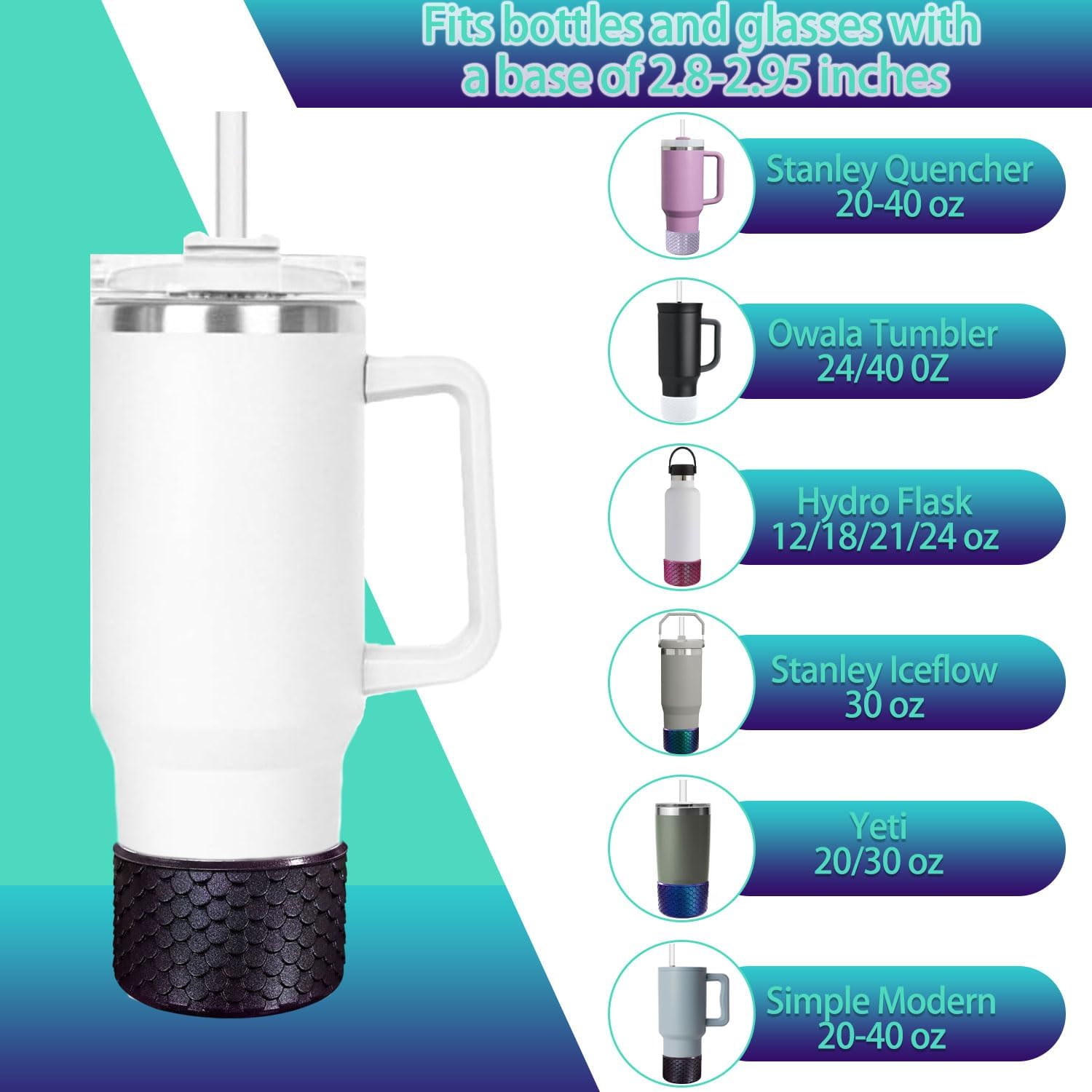 Chameleon Gradient Silicone Boots for Stanley Cup 12-24oz, Glitter Design Cup Bottom Protector Boot for 20/30/40Oz Hydroflask Owala Tumblers Anti-Slip Boot for Stanley Cup Accessories image 2