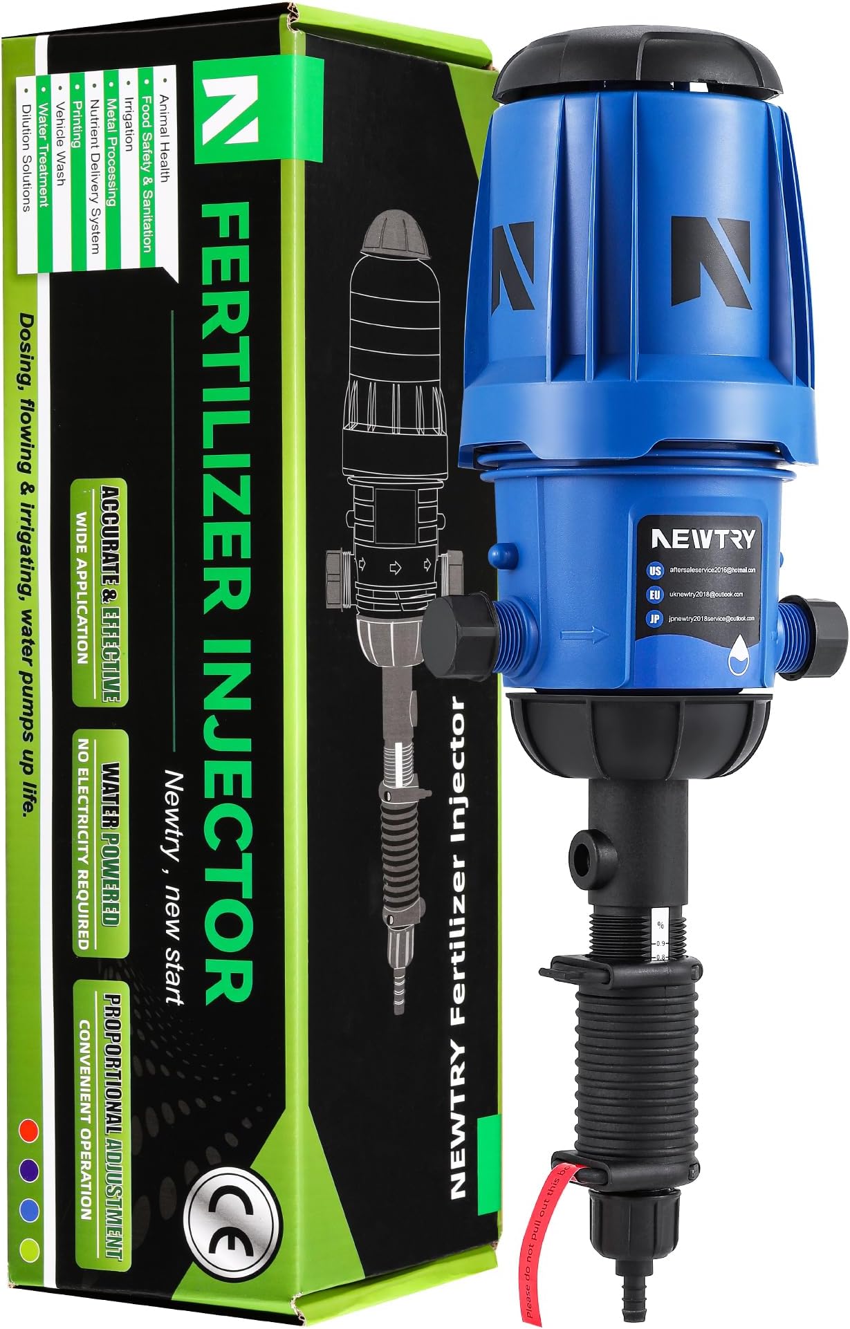 NEWTRY Fertilizer Injector for Drip Irrigation, 0.4%-4% Adjustable Dosing Pump, 3/4'' NPT Water Powered Liquid Doser for Garden, Greenhouse, Irrigation & Hydroponic System, Farm, Grow Tent