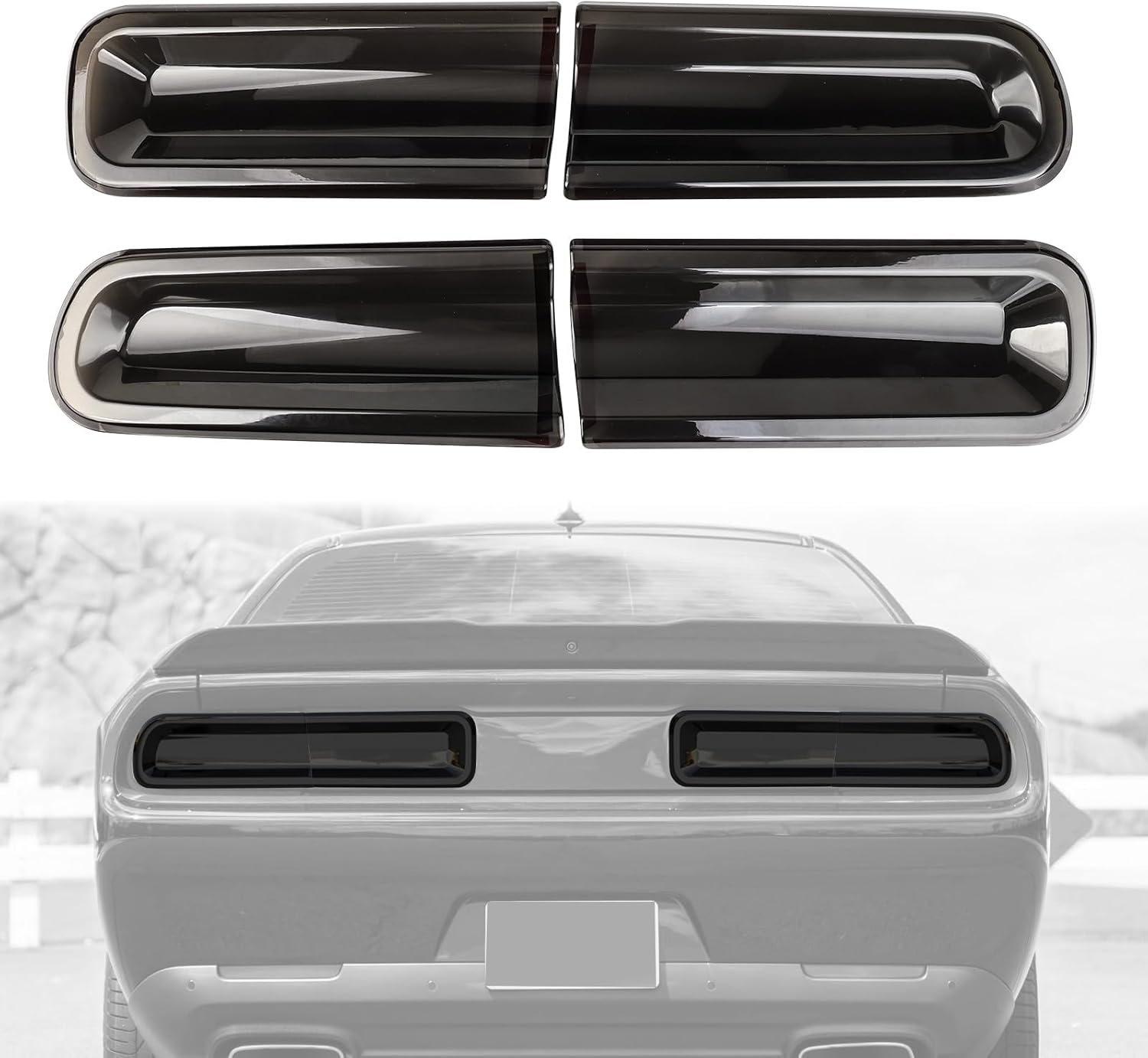 3mirrors Smoked Tail Light Covers Rear Light Guards Challenger Accessories for 2015-2025 Dodge Challenger Accessories (4Pcs)