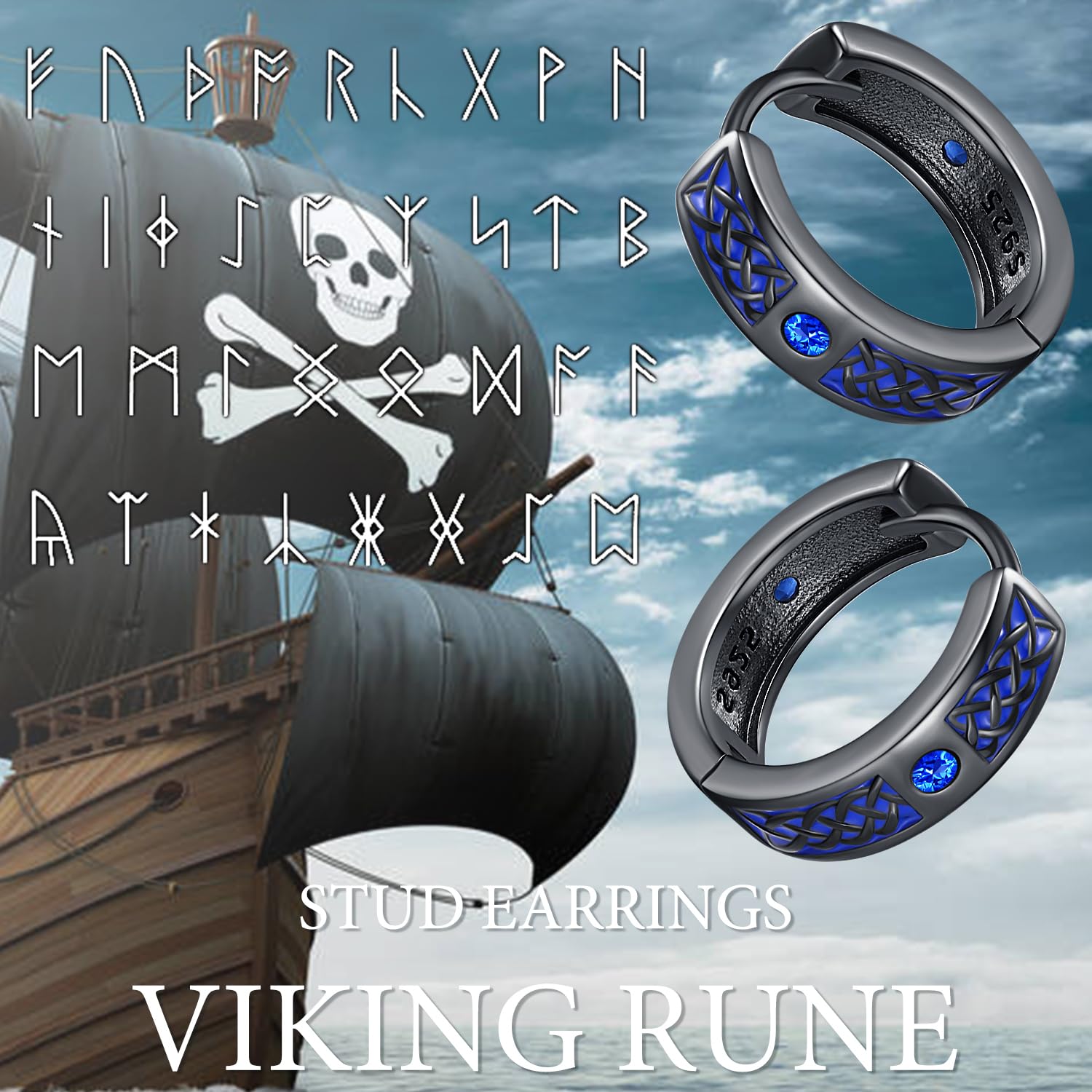 Wikinger Ohrringe Herren 925 Sterling Silber Nordische Wikinger Ohrringe Creolen Viking Rune Ohrschmuck Schmuck Weihnachts Geschenke für Damen Herren