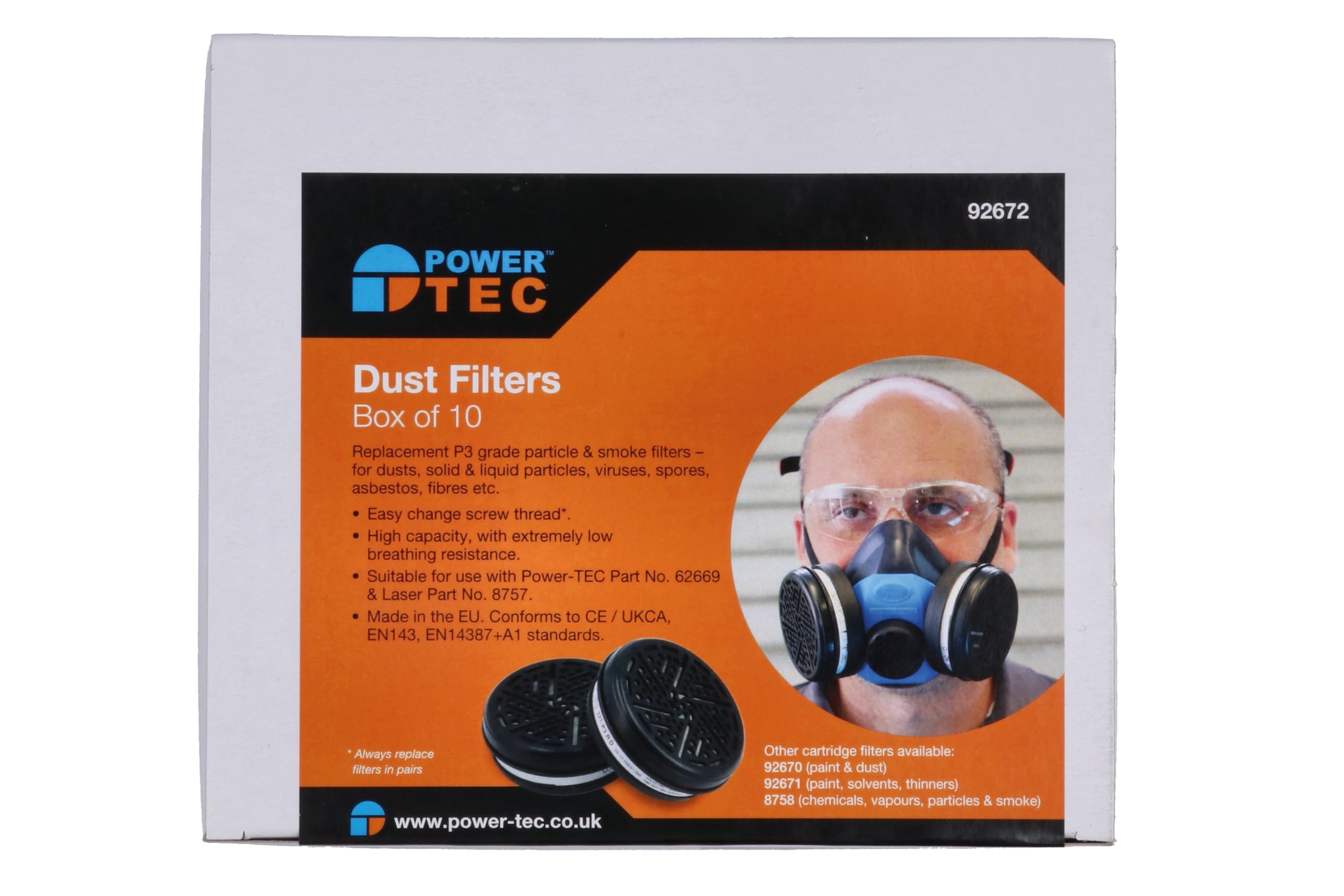 Powertec 92672 Dust Filters – Box of 10 (P3)
