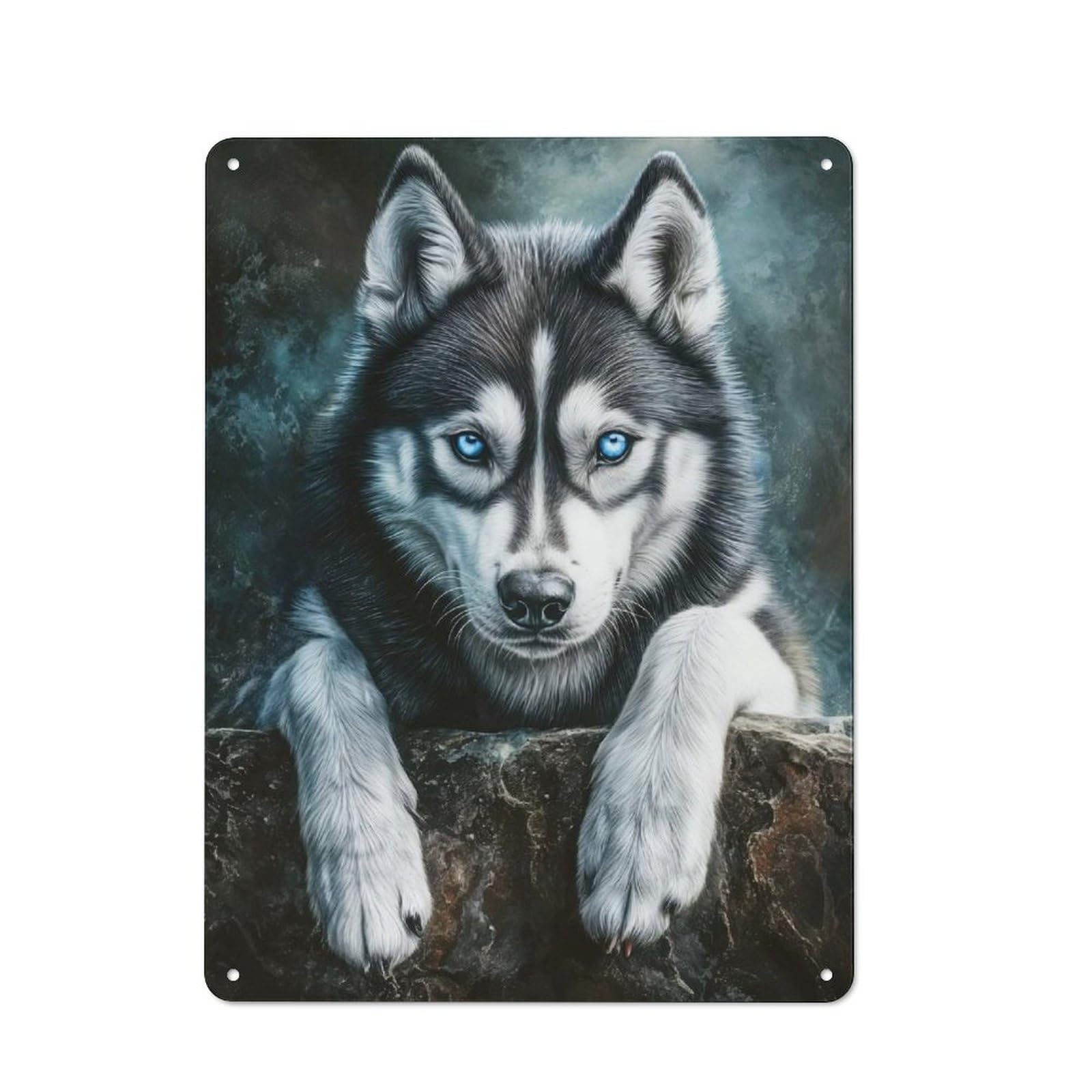 Tin Sign 40x30cm with Husky with Blue Eyes for Garage Wall, Rustic Decor, for Living Room, Hallway And Entrance Wall Decor