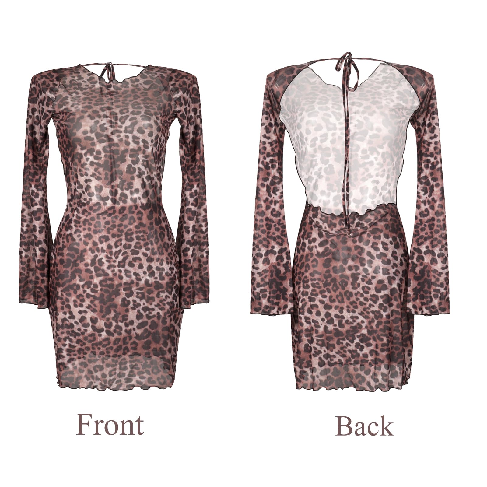 MIZSPISE Robe Sexy Mini Femme Imprimé Léopard Dos Nu Robe d'Été Transparente Robe de Soirée Courte Élégante Cocktail