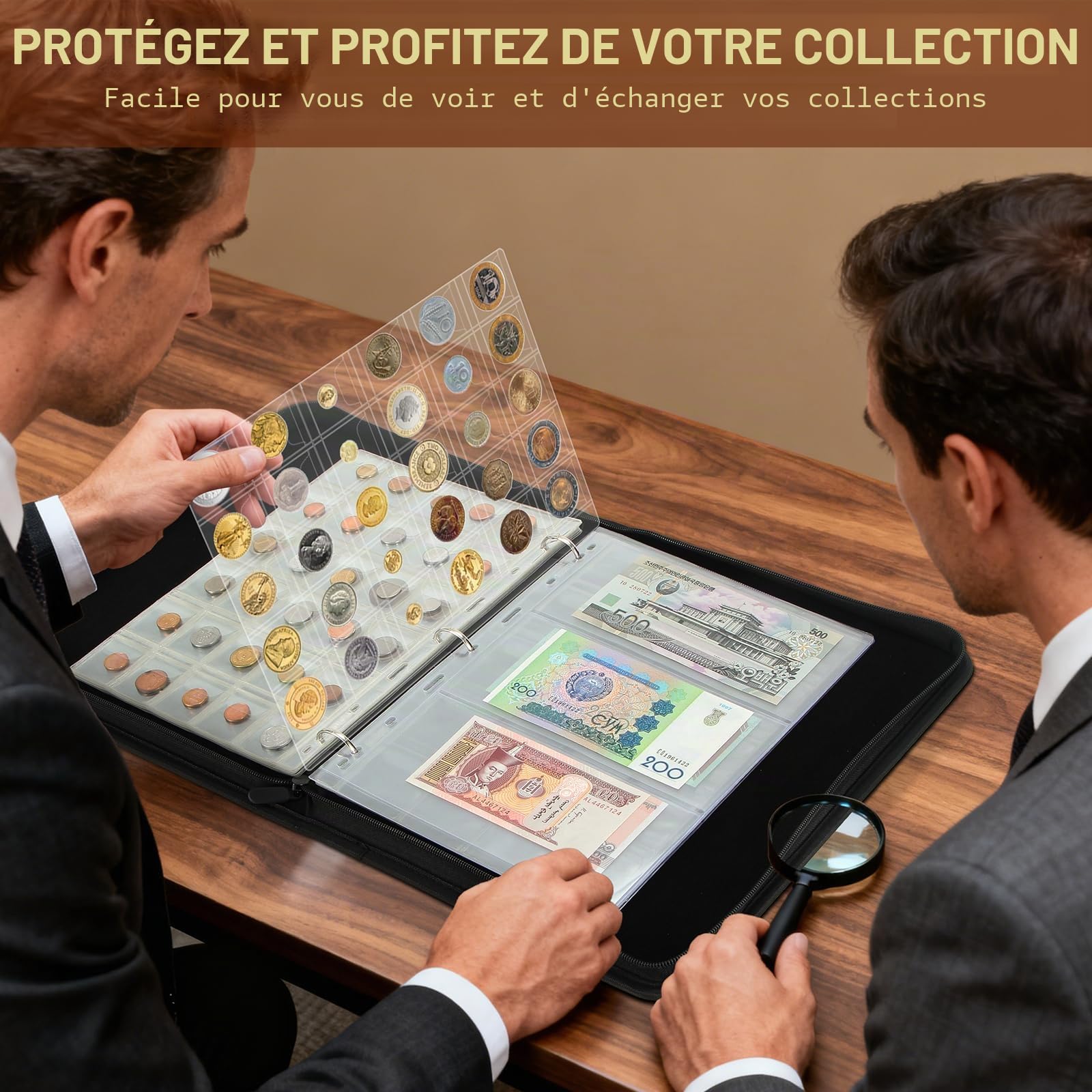 JoyHood Album de pièces de monnaie pour collectionneurs de pièces, album de pièces pour 400 poches pour pièces de monnaie + 15 poches pour billets, porte-monnaie pour collections de pièces