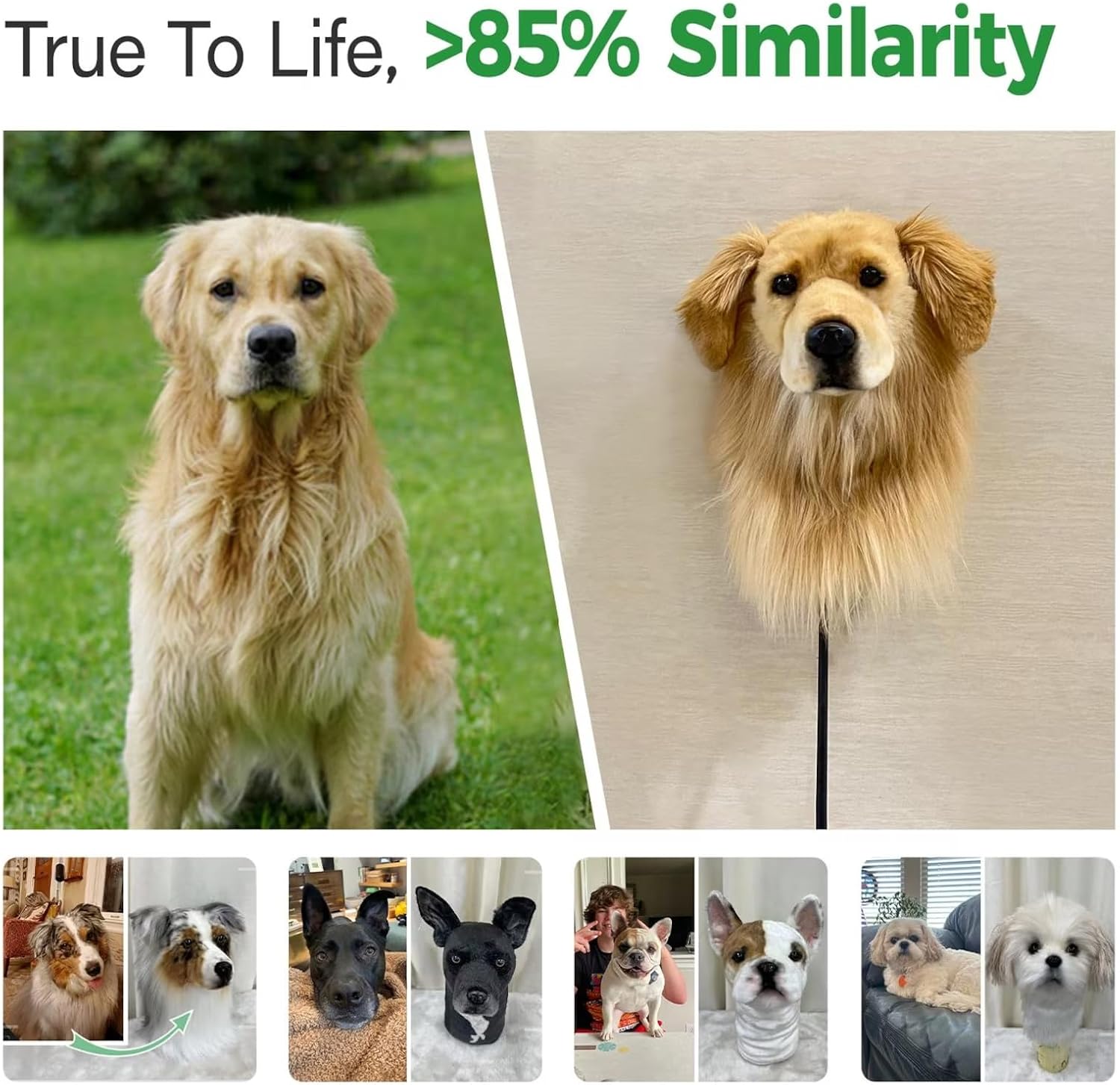 Personalized Golf Driver Head Cover, Custom Golf Driver Cover, Lifelike Pet Head Club Diver Cover, Dog Head Golf Club Head Cover for 3-Wood, 5-Wood