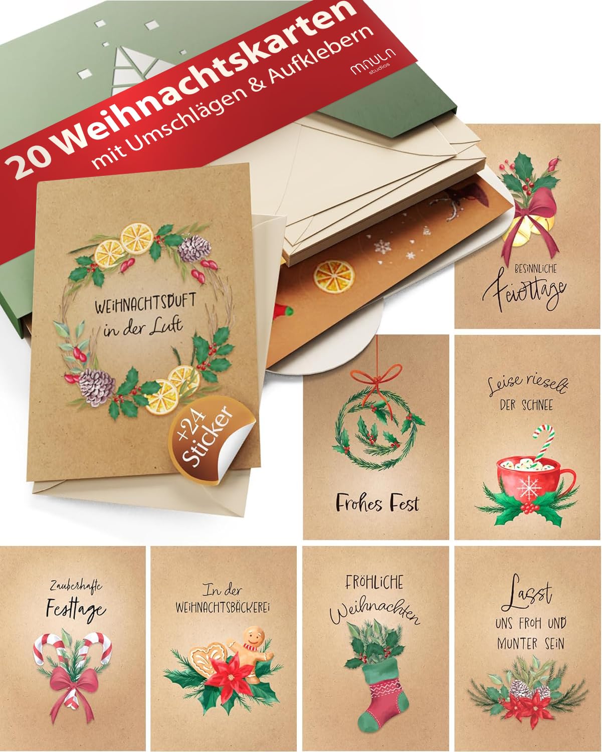 20 Weihnachtskarten mit Umschlag – Klappkarten A6 Grußkarten Kraftpapier | 20 Klappkarten mit Umschlag – festliche Weihnachtsgrüße · A6 Kraftpapier · Grußkarten & Postkarten · als Set